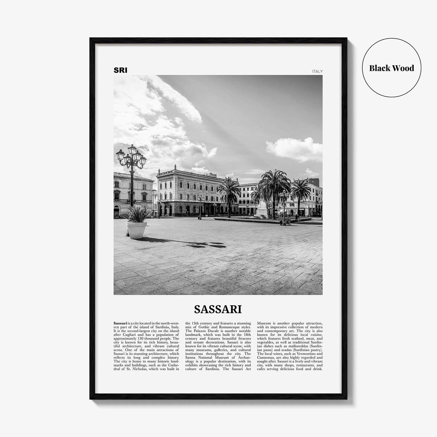 Sassari Print Black and White, Sassari Wall Art, Sassari Poster, Sassari Photo, Sassari Wall Décor, Sassari Map, Italy