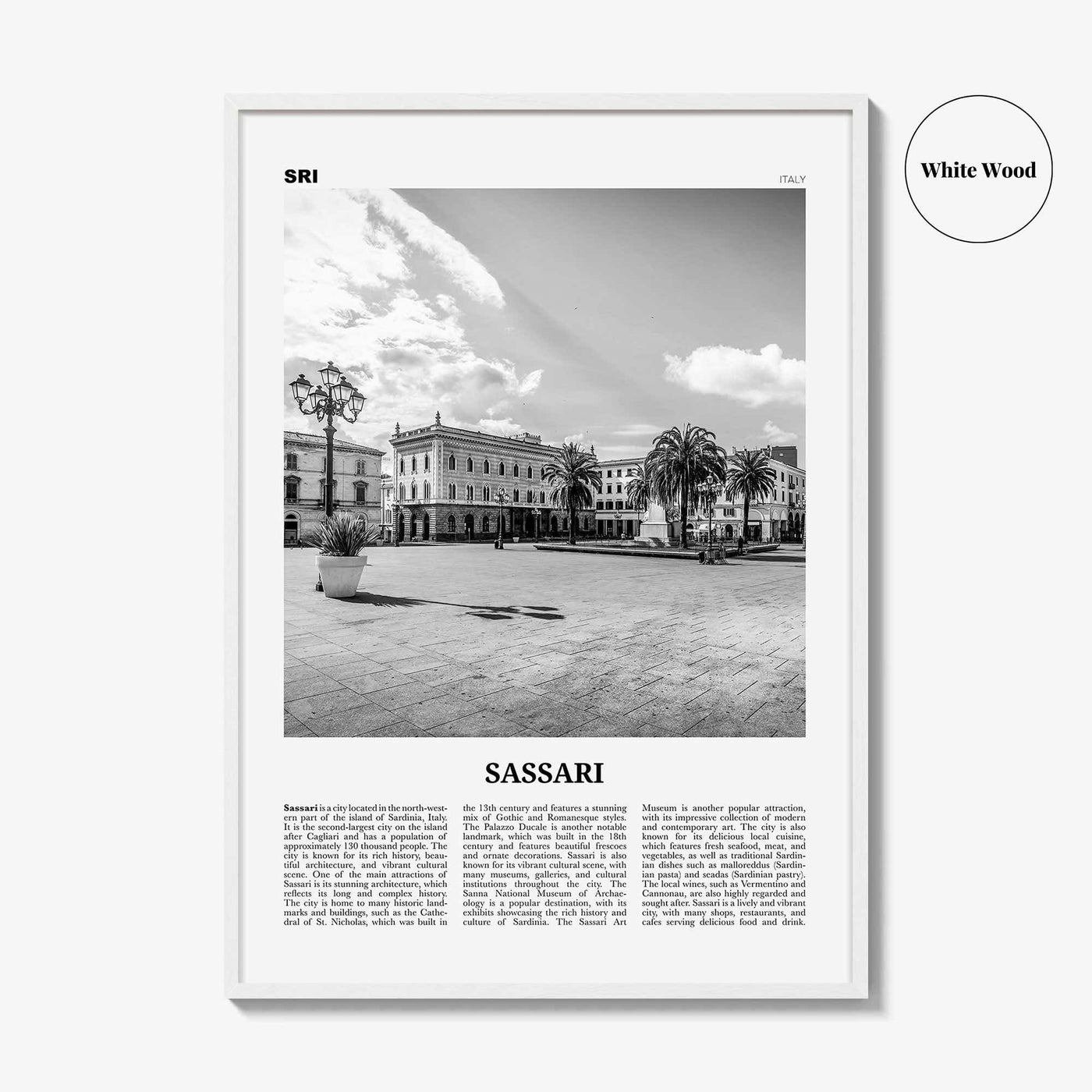 Sassari Print Black and White, Sassari Wall Art, Sassari Poster, Sassari Photo, Sassari Wall Décor, Sassari Map, Italy