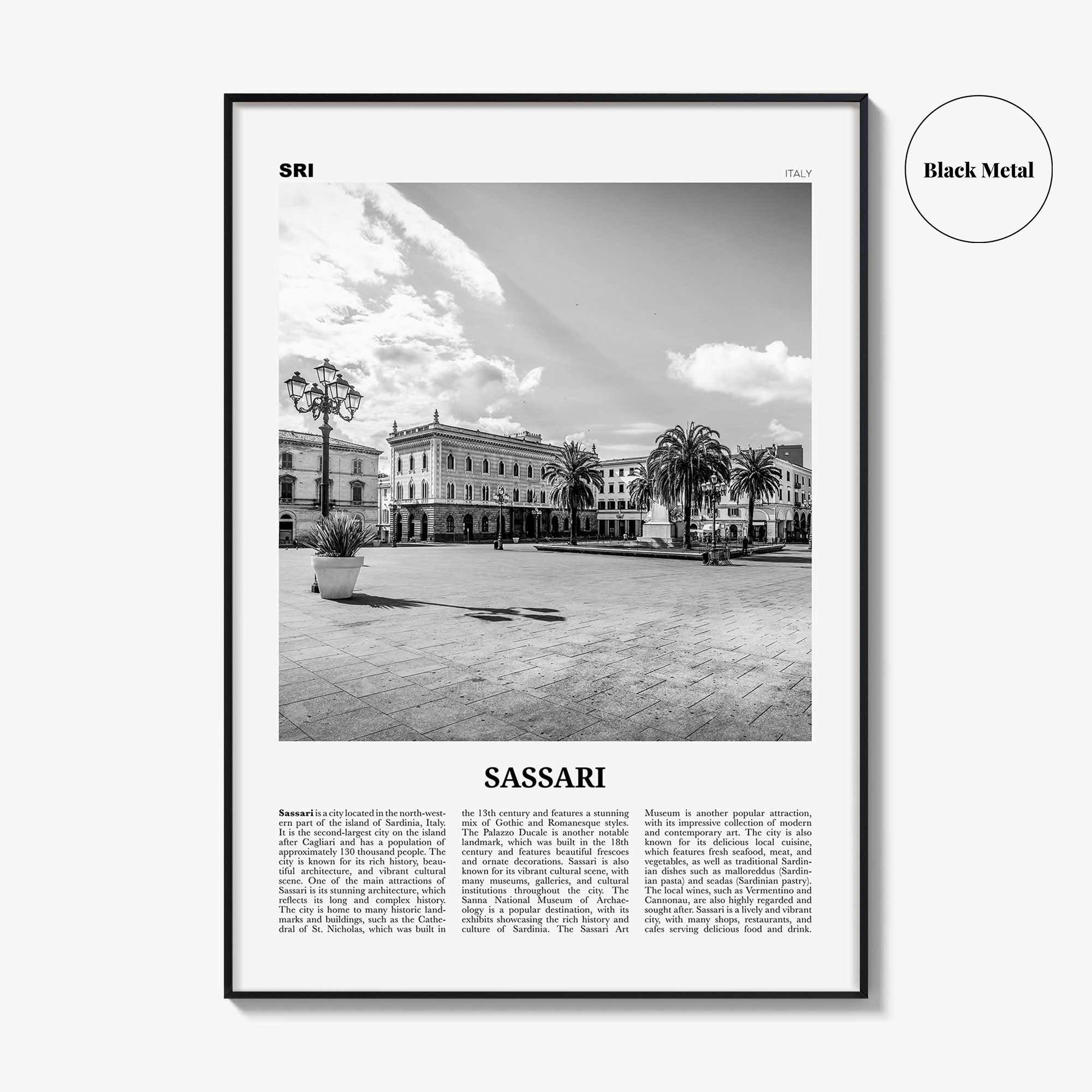 Sassari Print Black and White, Sassari Wall Art, Sassari Poster, Sassari Photo, Sassari Wall Décor, Sassari Map, Italy