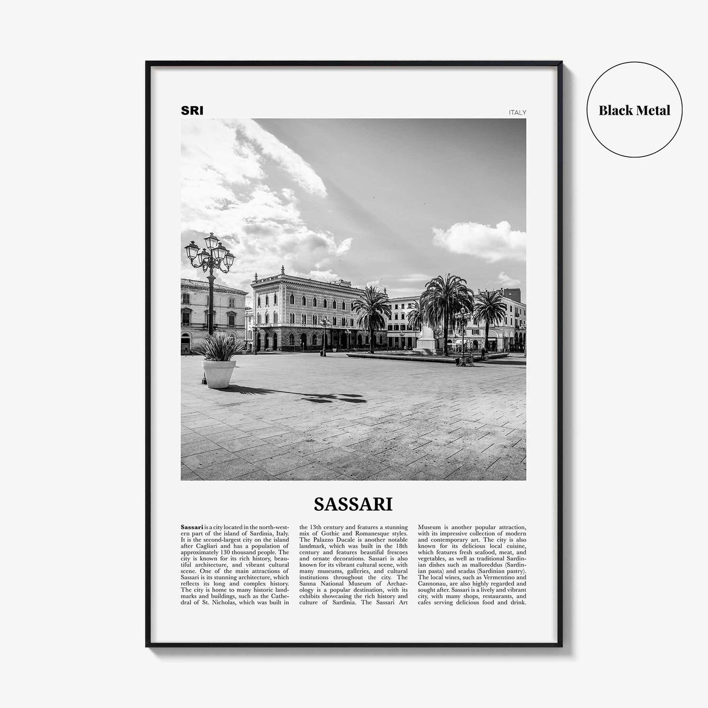 Sassari Print Black and White, Sassari Wall Art, Sassari Poster, Sassari Photo, Sassari Wall Décor, Sassari Map, Italy