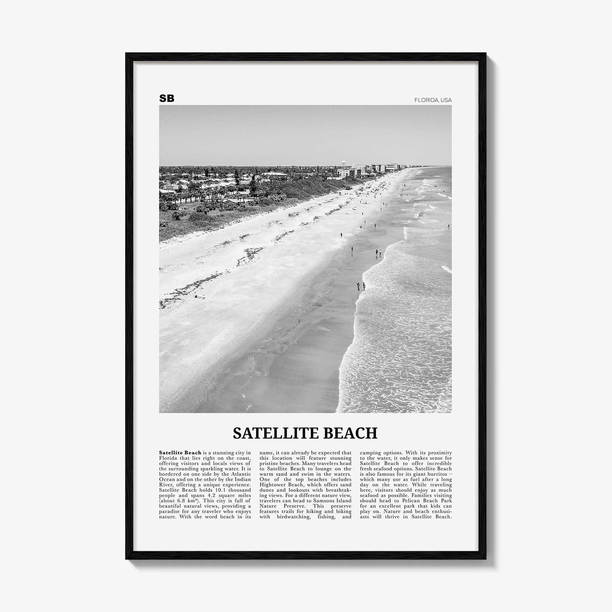 Satellite Beach Print Black and White, Satellite Beach Wall Art, Satellite Beach Poster, Satellite Beach Photo, Satellite Beach Wall Décor