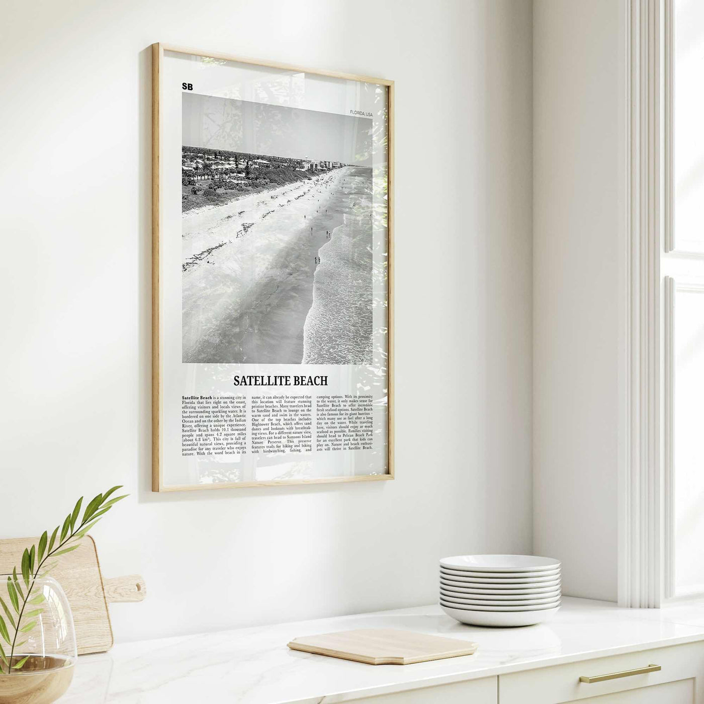 Satellite Beach Print Black and White, Satellite Beach Wall Art, Satellite Beach Poster, Satellite Beach Photo, Satellite Beach Wall Décor