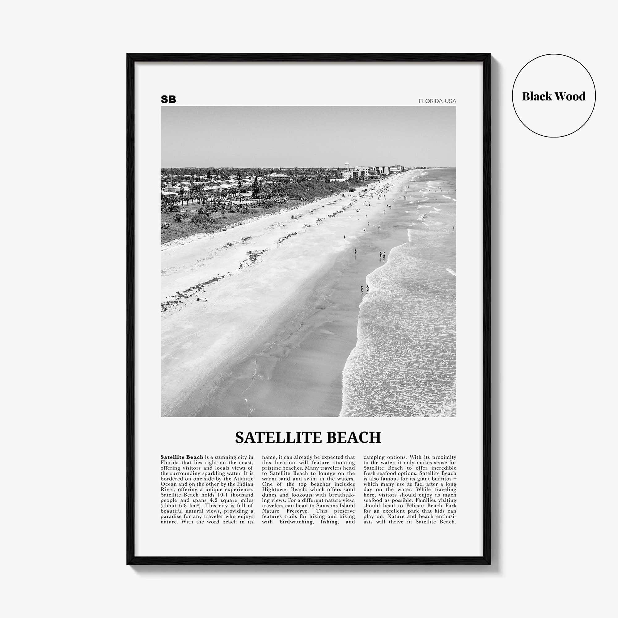 Satellite Beach Print Black and White, Satellite Beach Wall Art, Satellite Beach Poster, Satellite Beach Photo, Satellite Beach Wall Décor