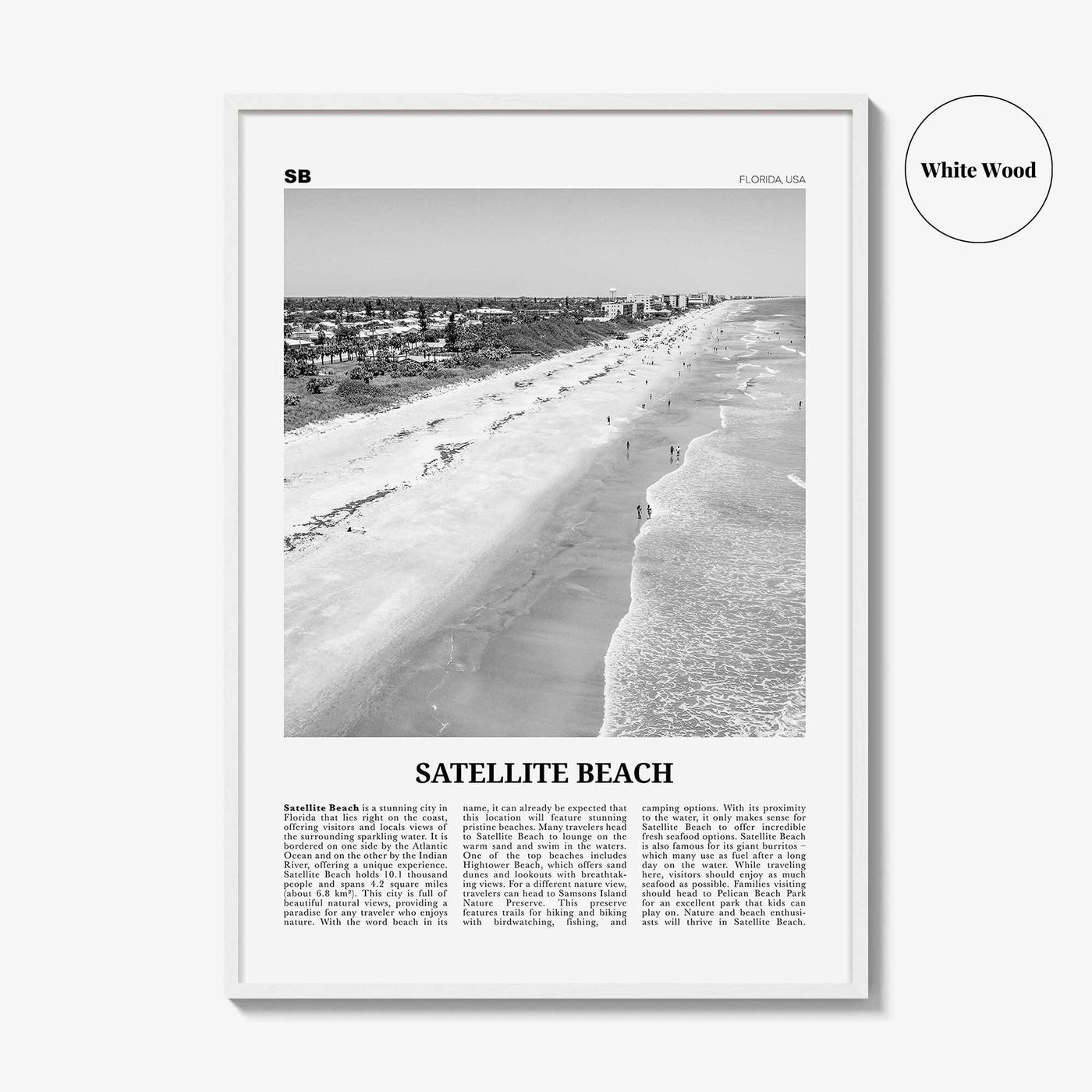 Satellite Beach Print Black and White, Satellite Beach Wall Art, Satellite Beach Poster, Satellite Beach Photo, Satellite Beach Wall Décor