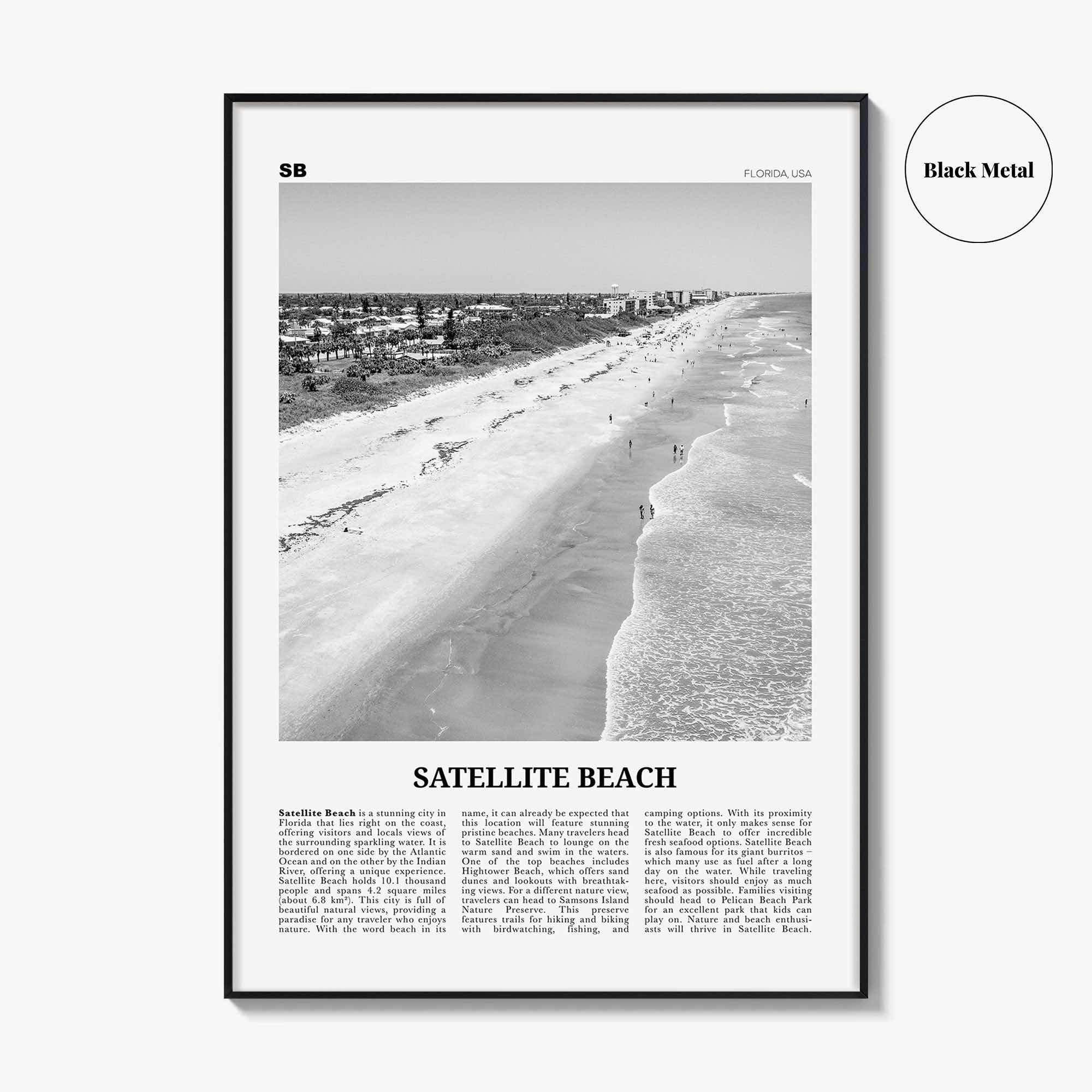 Satellite Beach Print Black and White, Satellite Beach Wall Art, Satellite Beach Poster, Satellite Beach Photo, Satellite Beach Wall Décor