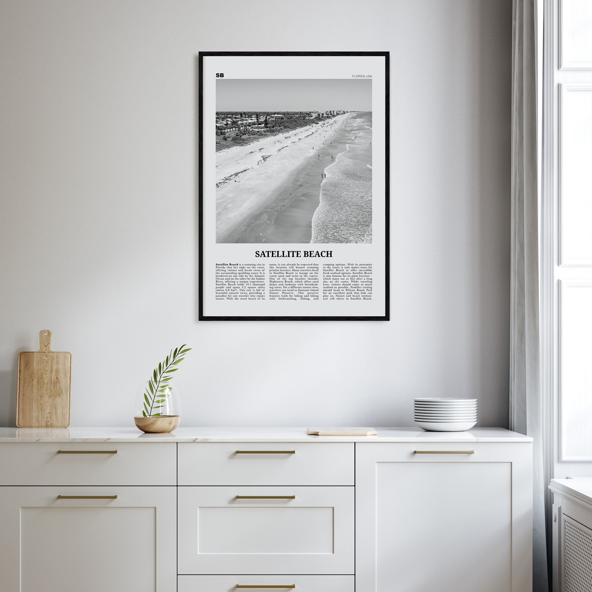 Satellite Beach Travel B&W Poster