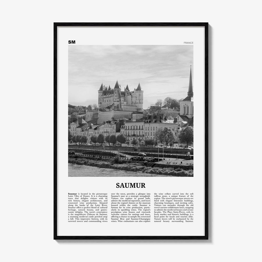 Saumur Print Black and White, Saumur Wall Art, Saumur Poster, Saumur Photo, Saumur Wall Décor, Saumur Map, France