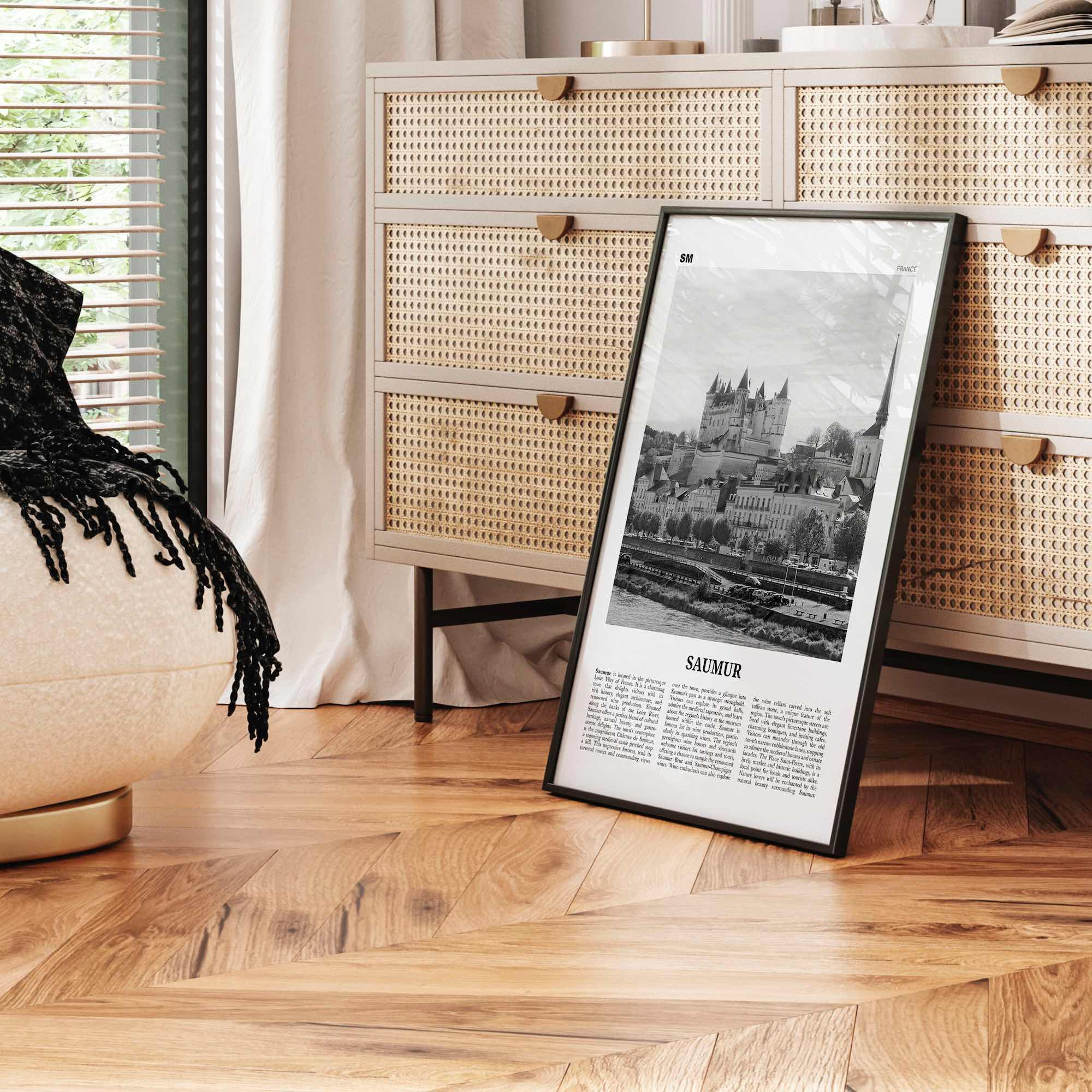 Saumur Print Black and White, Saumur Wall Art, Saumur Poster, Saumur Photo, Saumur Wall Décor, Saumur Map, France