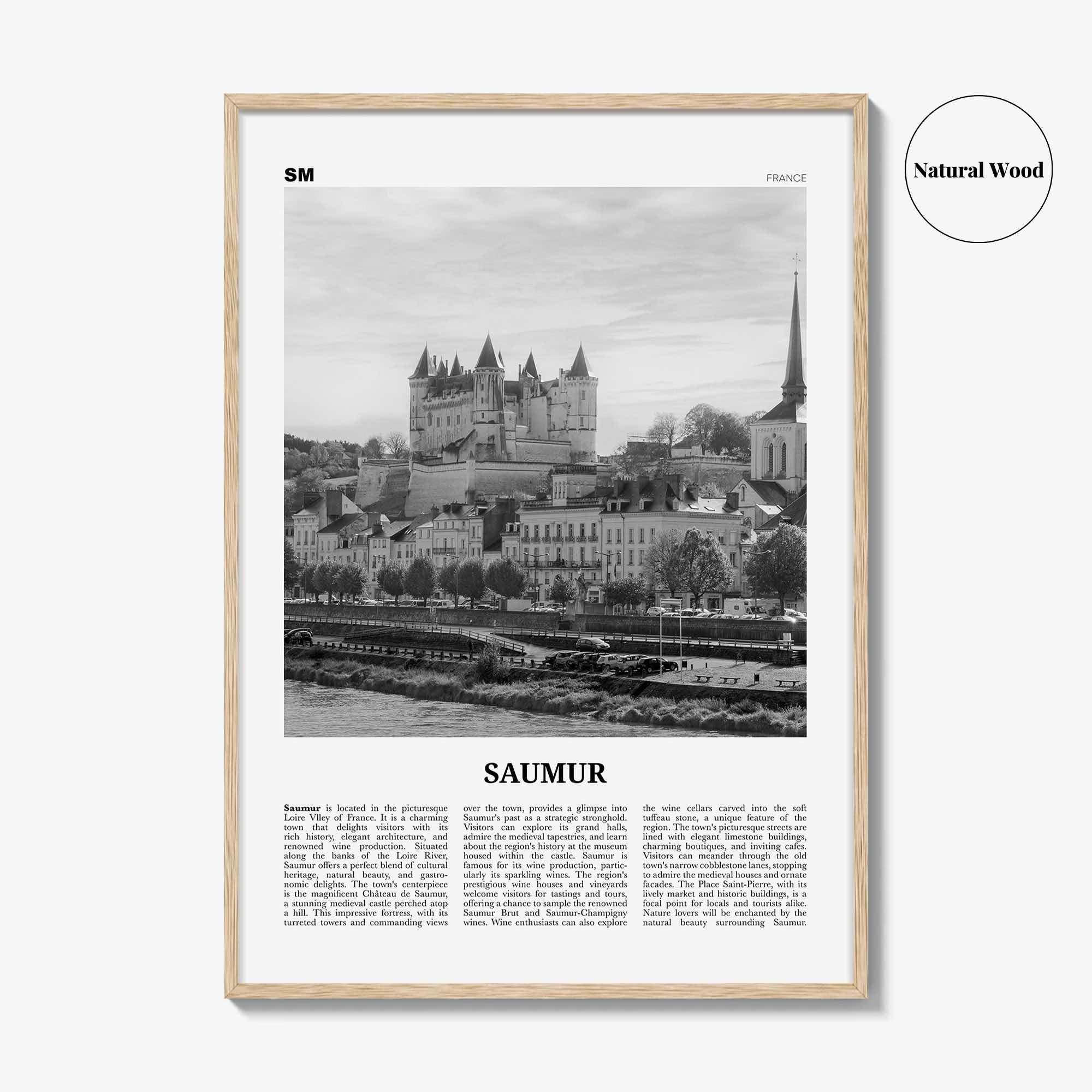 Saumur Print Black and White, Saumur Wall Art, Saumur Poster, Saumur Photo, Saumur Wall Décor, Saumur Map, France