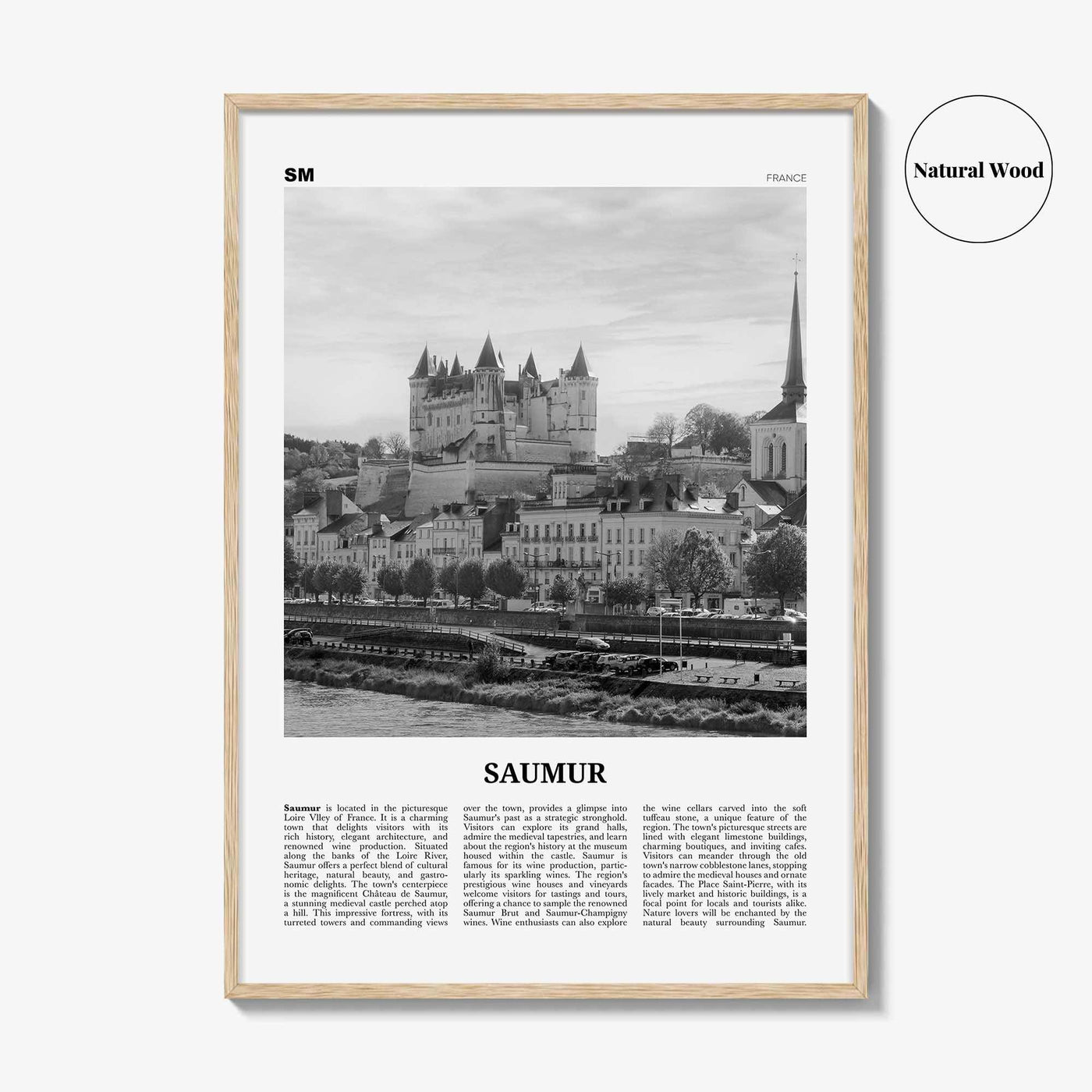 Saumur Print Black and White, Saumur Wall Art, Saumur Poster, Saumur Photo, Saumur Wall Décor, Saumur Map, France