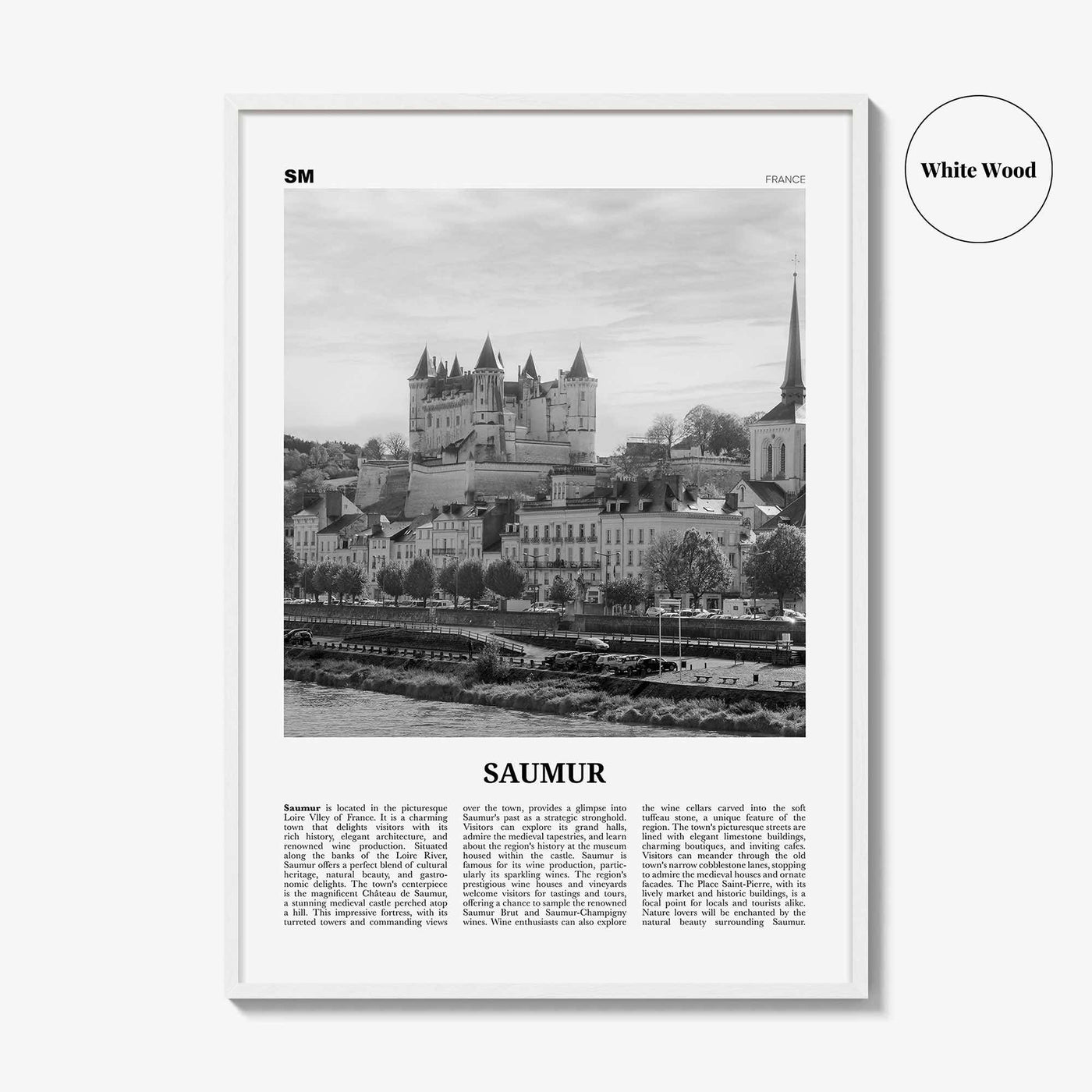 Saumur Print Black and White, Saumur Wall Art, Saumur Poster, Saumur Photo, Saumur Wall Décor, Saumur Map, France