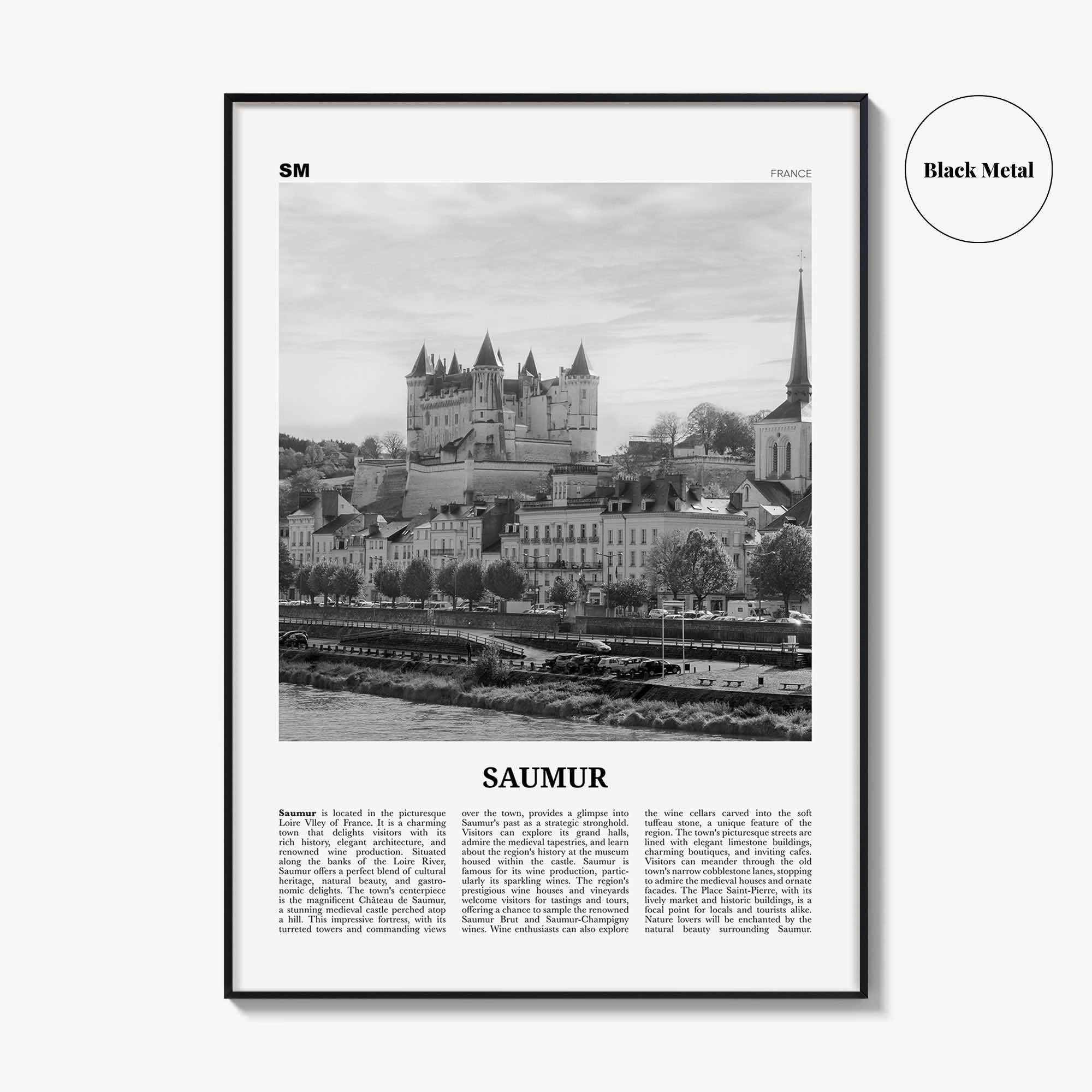 Saumur Print Black and White, Saumur Wall Art, Saumur Poster, Saumur Photo, Saumur Wall Décor, Saumur Map, France