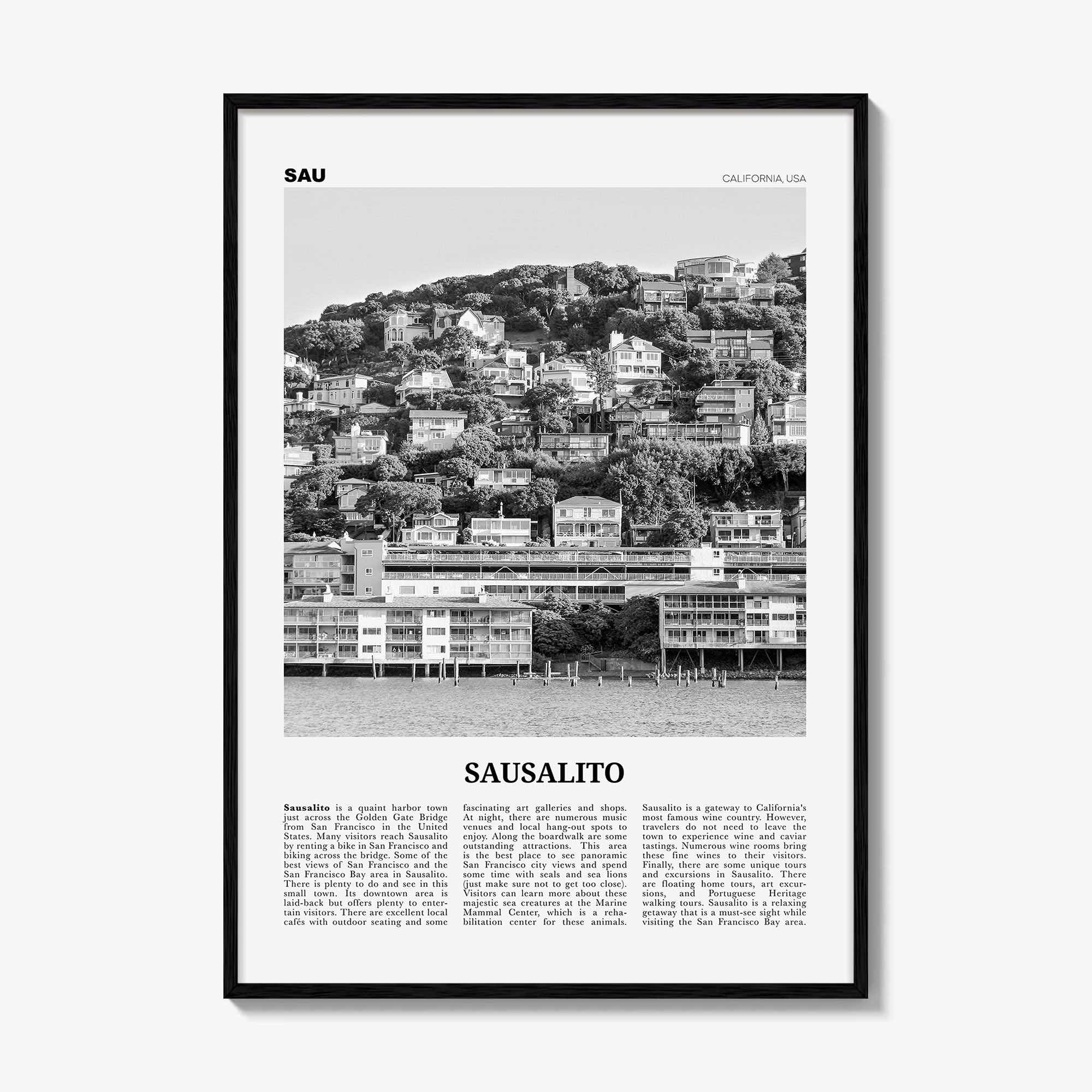 Sausalito Print Black and White, Sausalito Wall Art, Sausalito Poster, Sausalito Photo, Sausalito Wall Décor, California, USA, United States