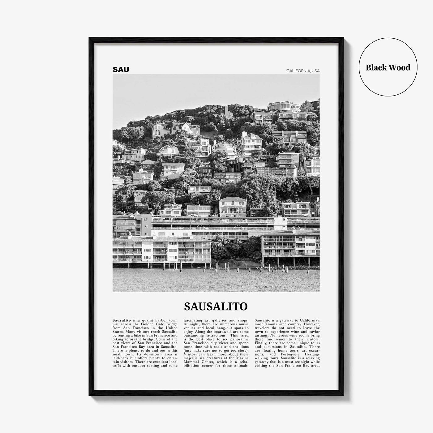Sausalito Print Black and White, Sausalito Wall Art, Sausalito Poster, Sausalito Photo, Sausalito Wall Décor, California, USA, United States