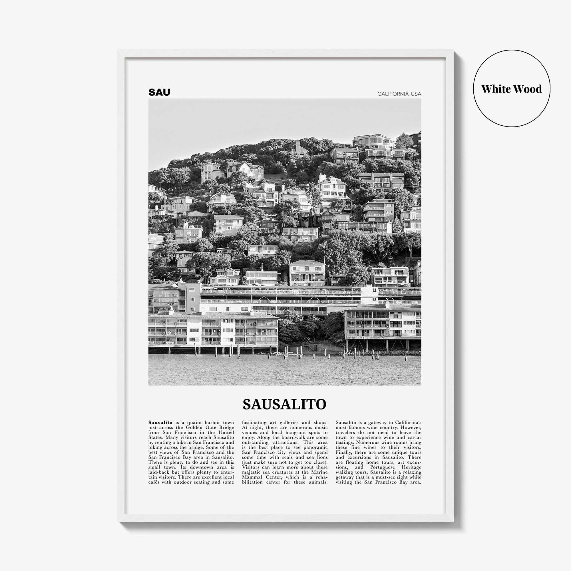 Sausalito Print Black and White, Sausalito Wall Art, Sausalito Poster, Sausalito Photo, Sausalito Wall Décor, California, USA, United States