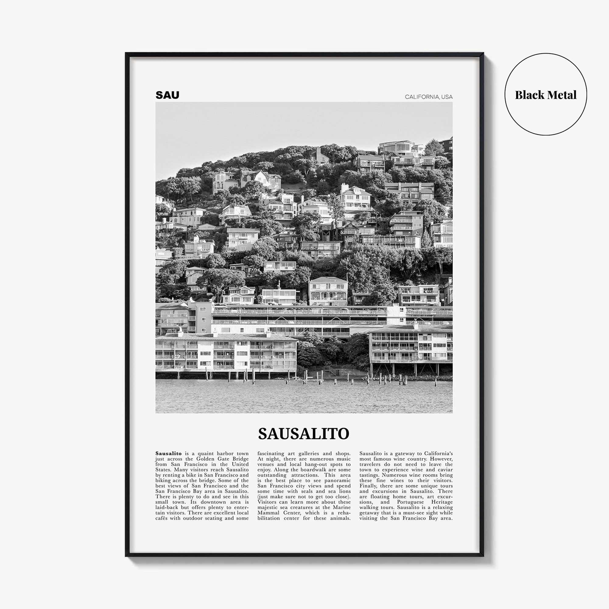 Sausalito Print Black and White, Sausalito Wall Art, Sausalito Poster, Sausalito Photo, Sausalito Wall Décor, California, USA, United States