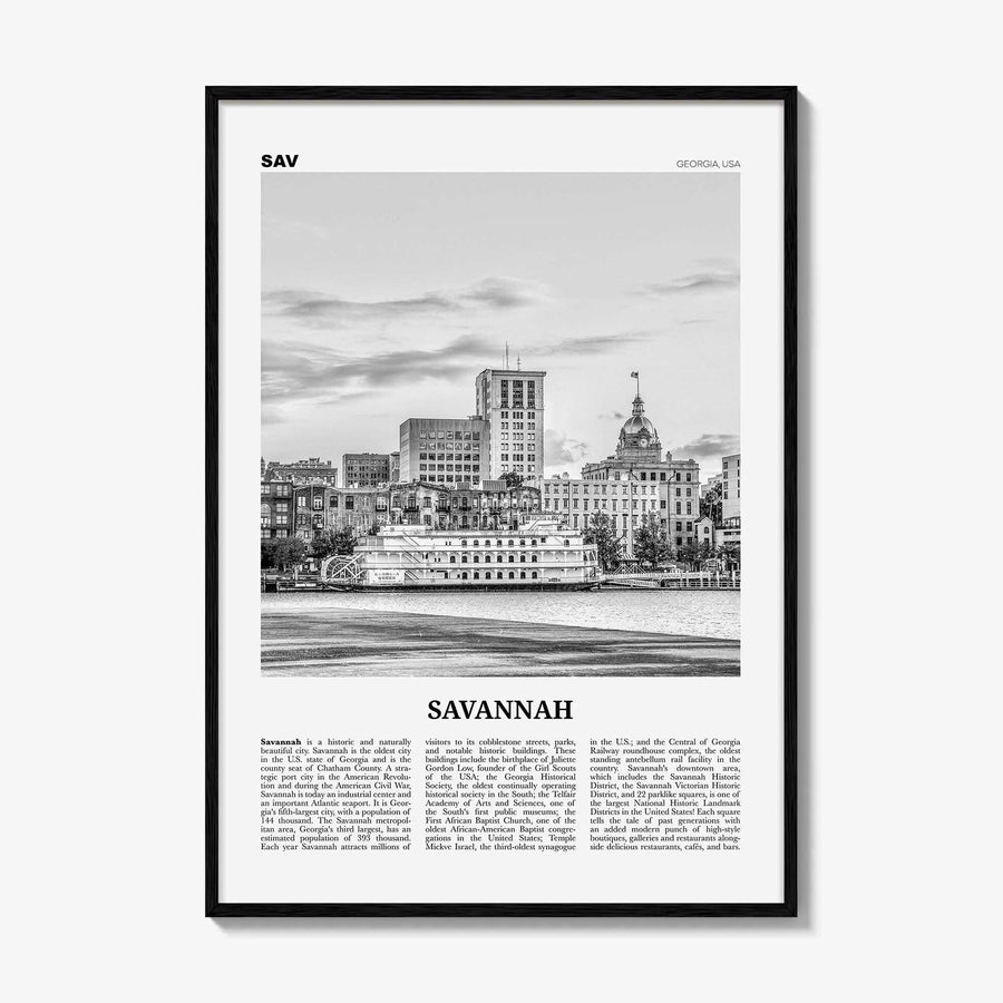 Savannah Print Black and White No 1, Savannah Wall Art, Savannah Poster, Savannah Photo, Georgia, USA, United States, North America