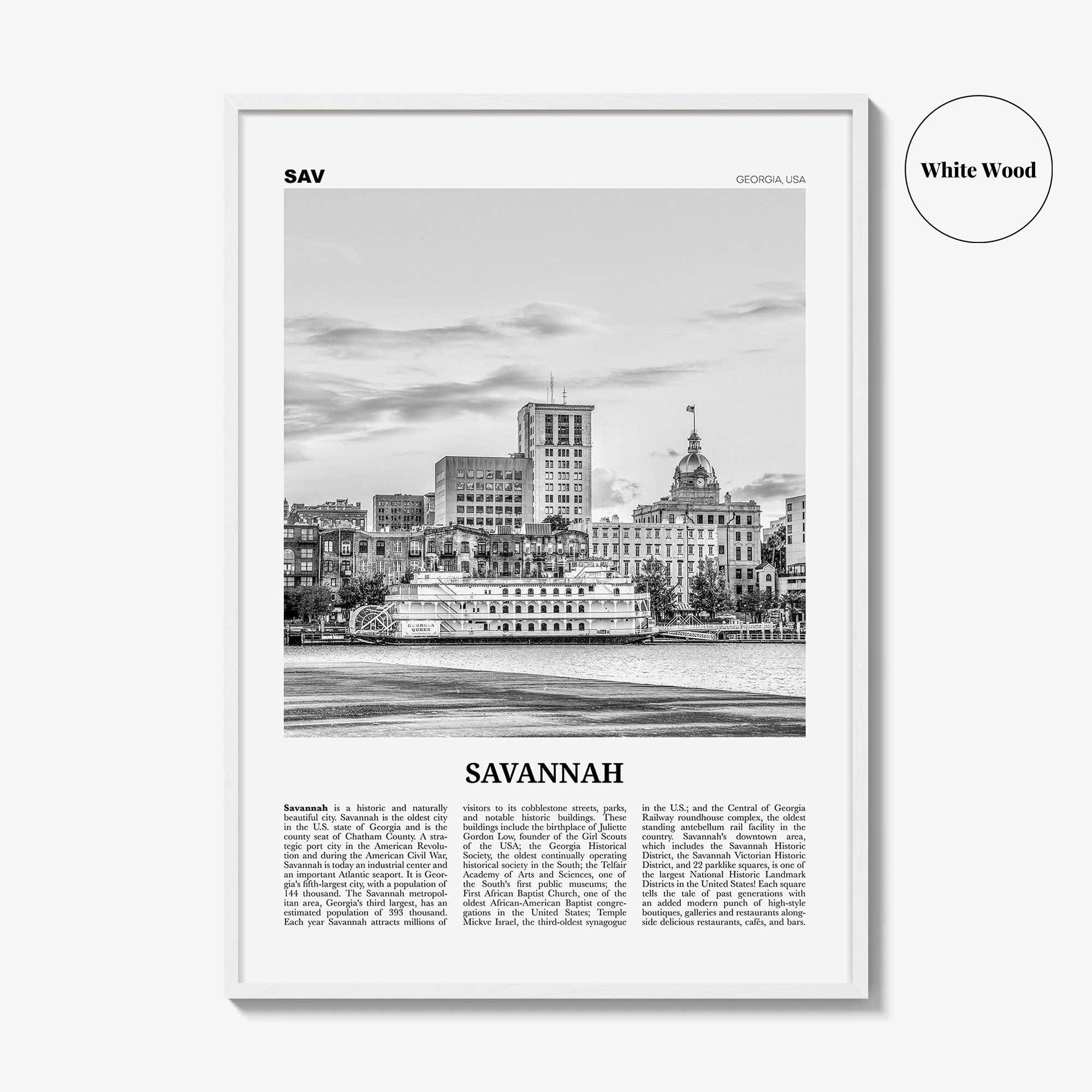 Savannah Print Black and White No 1, Savannah Wall Art, Savannah Poster, Savannah Photo, Georgia, USA, United States, North America