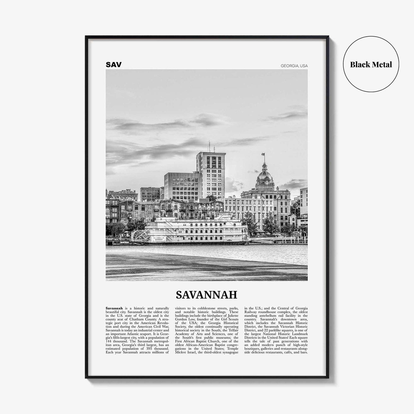 Savannah Print Black and White No 1, Savannah Wall Art, Savannah Poster, Savannah Photo, Georgia, USA, United States, North America