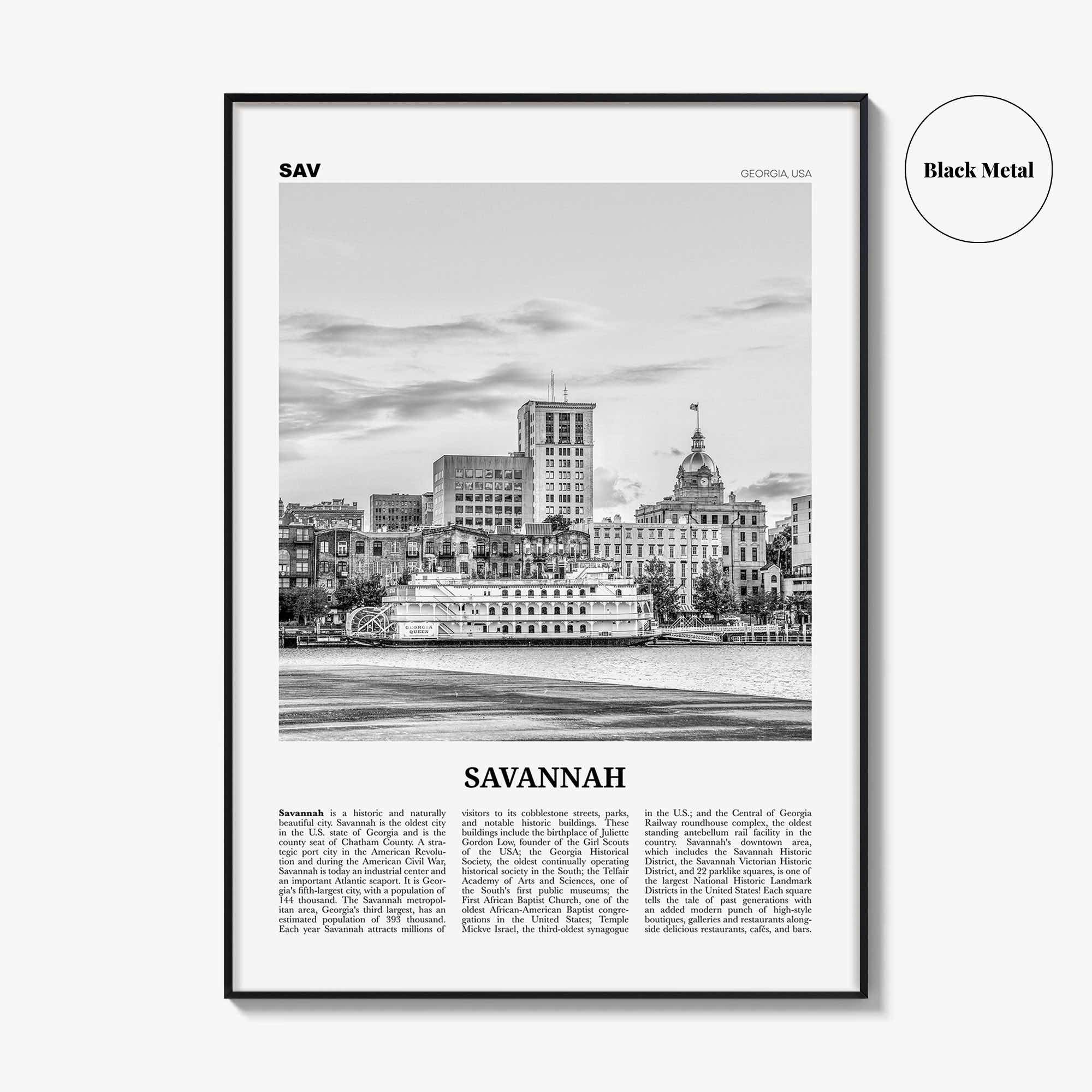 Savannah Print Black and White No 1, Savannah Wall Art, Savannah Poster, Savannah Photo, Georgia, USA, United States, North America