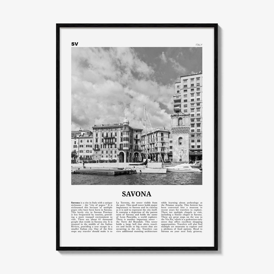 Savona Print Black and White, Savona Wall Art, Savona Poster, Savona Photo, Savona Wall Décor, Savona Map, Italy