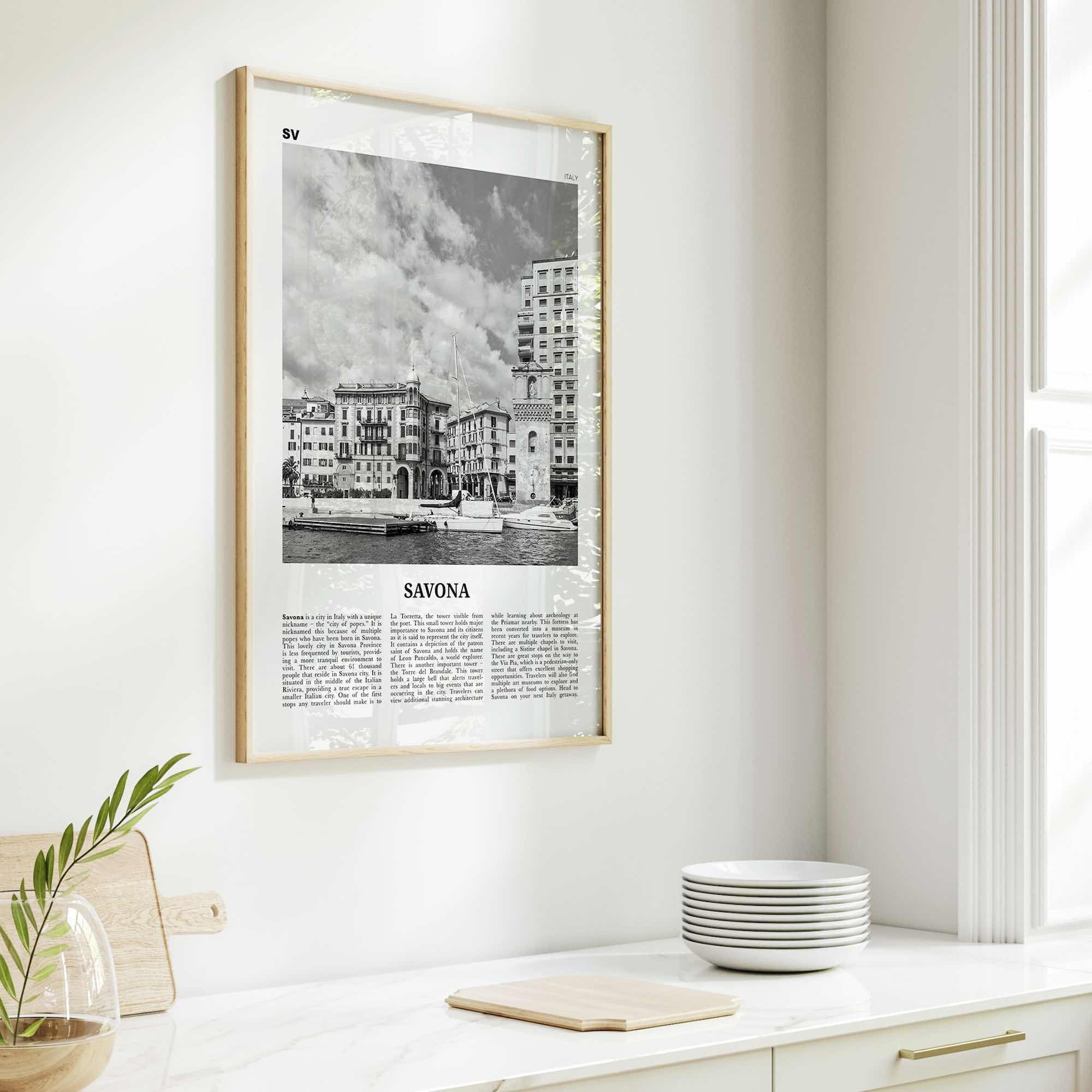 Savona Print Black and White, Savona Wall Art, Savona Poster, Savona Photo, Savona Wall Décor, Savona Map, Italy