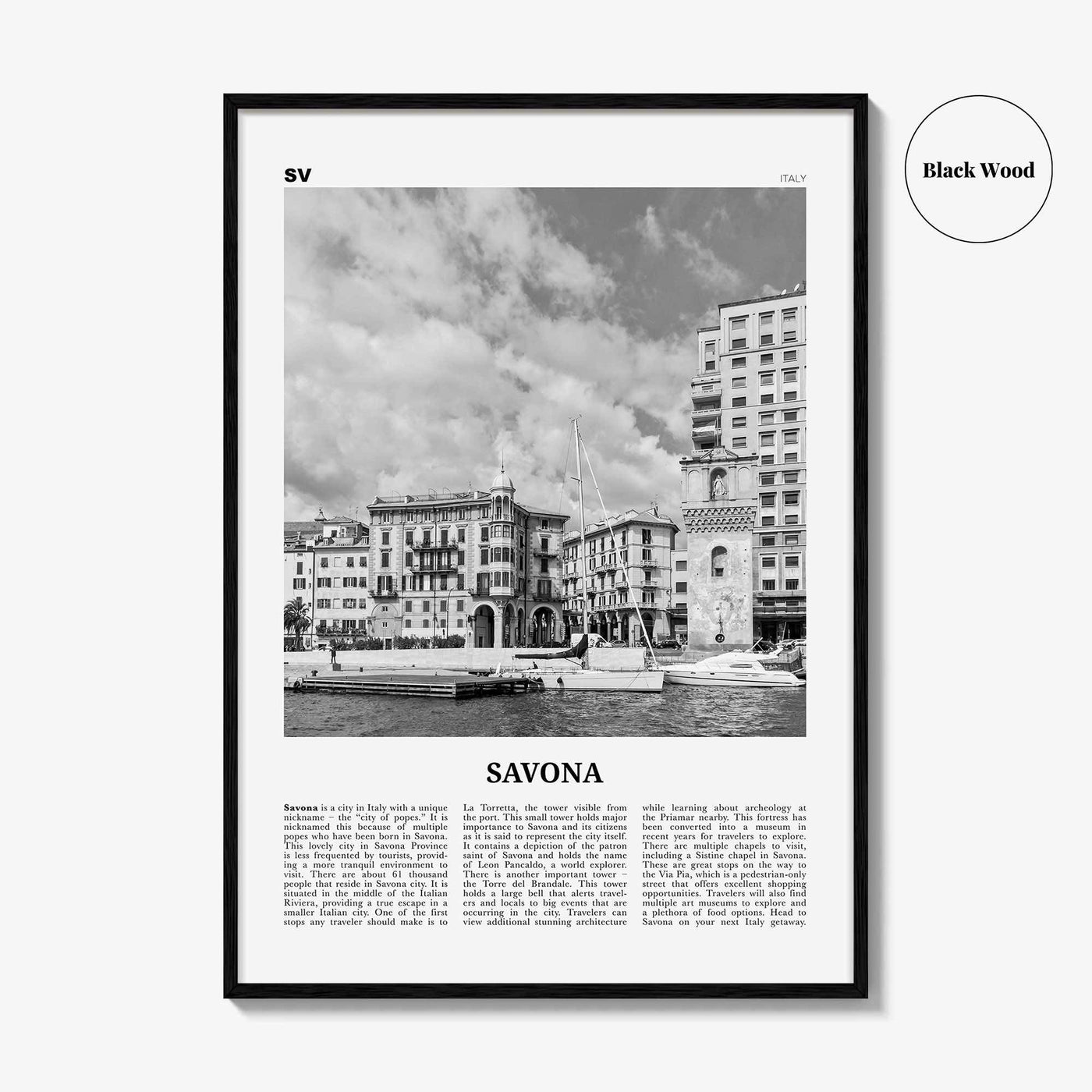 Savona Print Black and White, Savona Wall Art, Savona Poster, Savona Photo, Savona Wall Décor, Savona Map, Italy