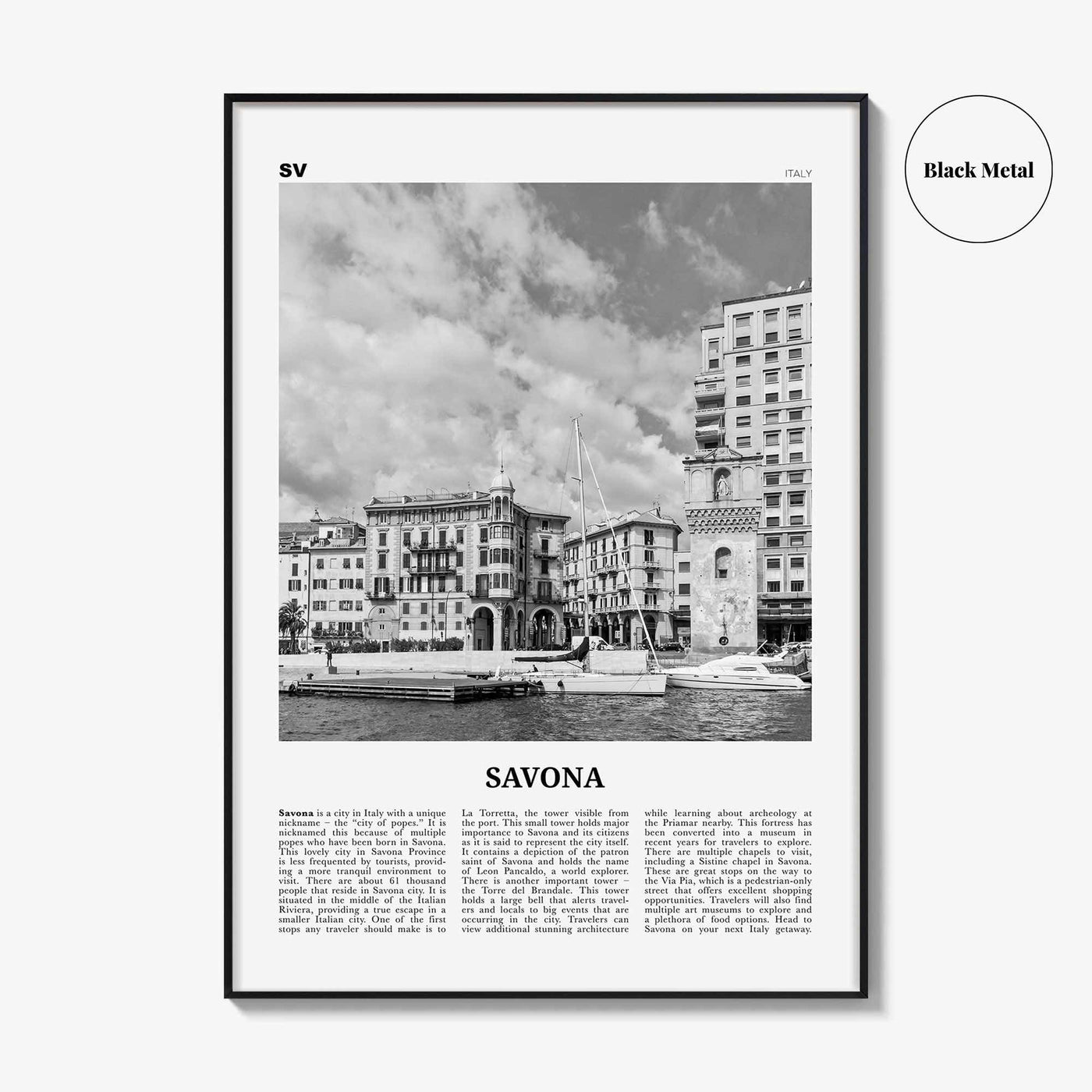 Savona Print Black and White, Savona Wall Art, Savona Poster, Savona Photo, Savona Wall Décor, Savona Map, Italy