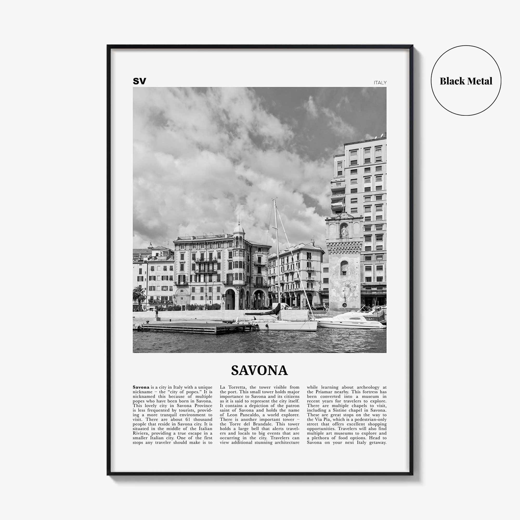 Savona Print Black and White, Savona Wall Art, Savona Poster, Savona Photo, Savona Wall Décor, Savona Map, Italy