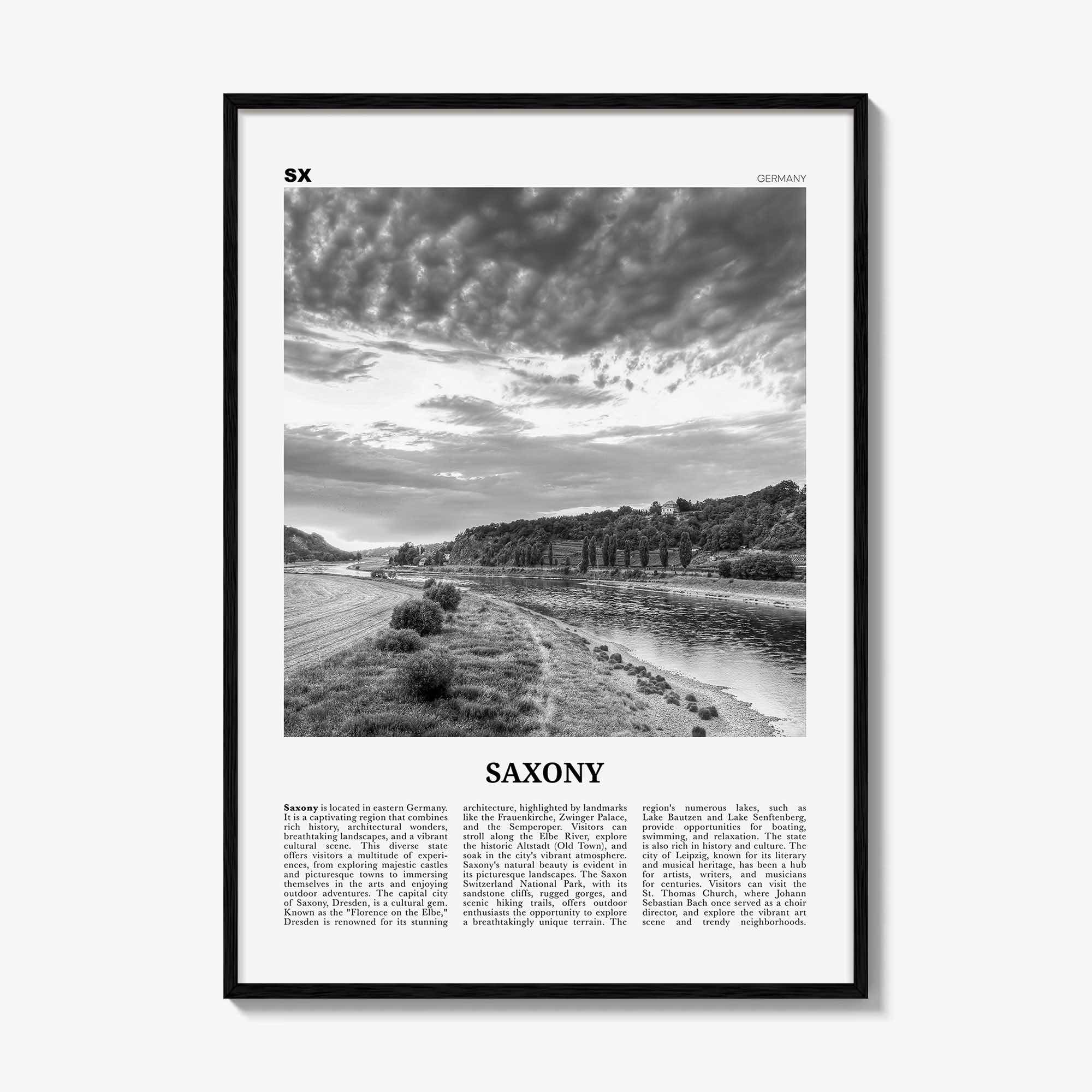 Saxony Print Black and White, Saxony Wall Art, Saxony Poster, Saxony Photo, Saxony Wall Décor, Saxony Map, Germany