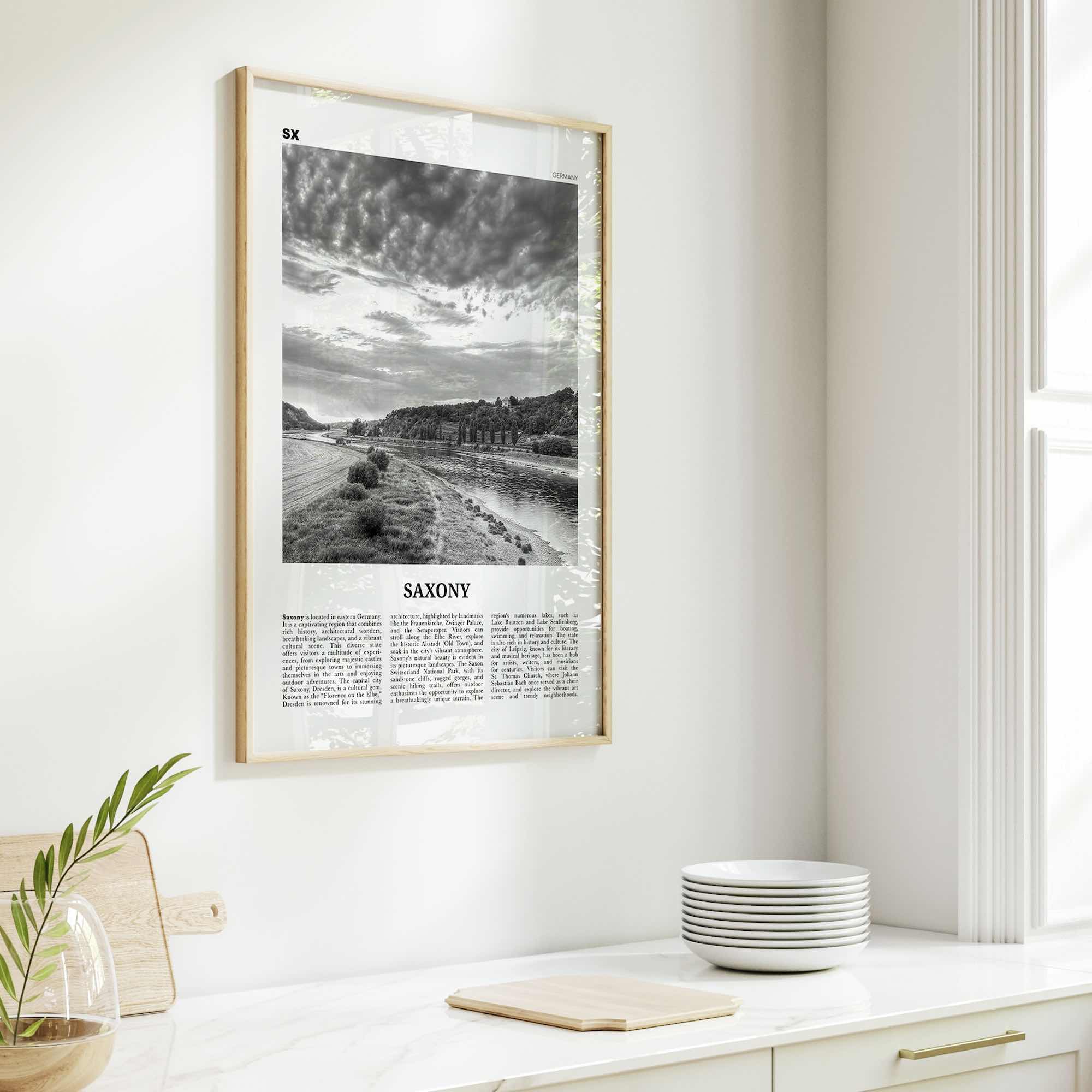 Saxony Print Black and White, Saxony Wall Art, Saxony Poster, Saxony Photo, Saxony Wall Décor, Saxony Map, Germany