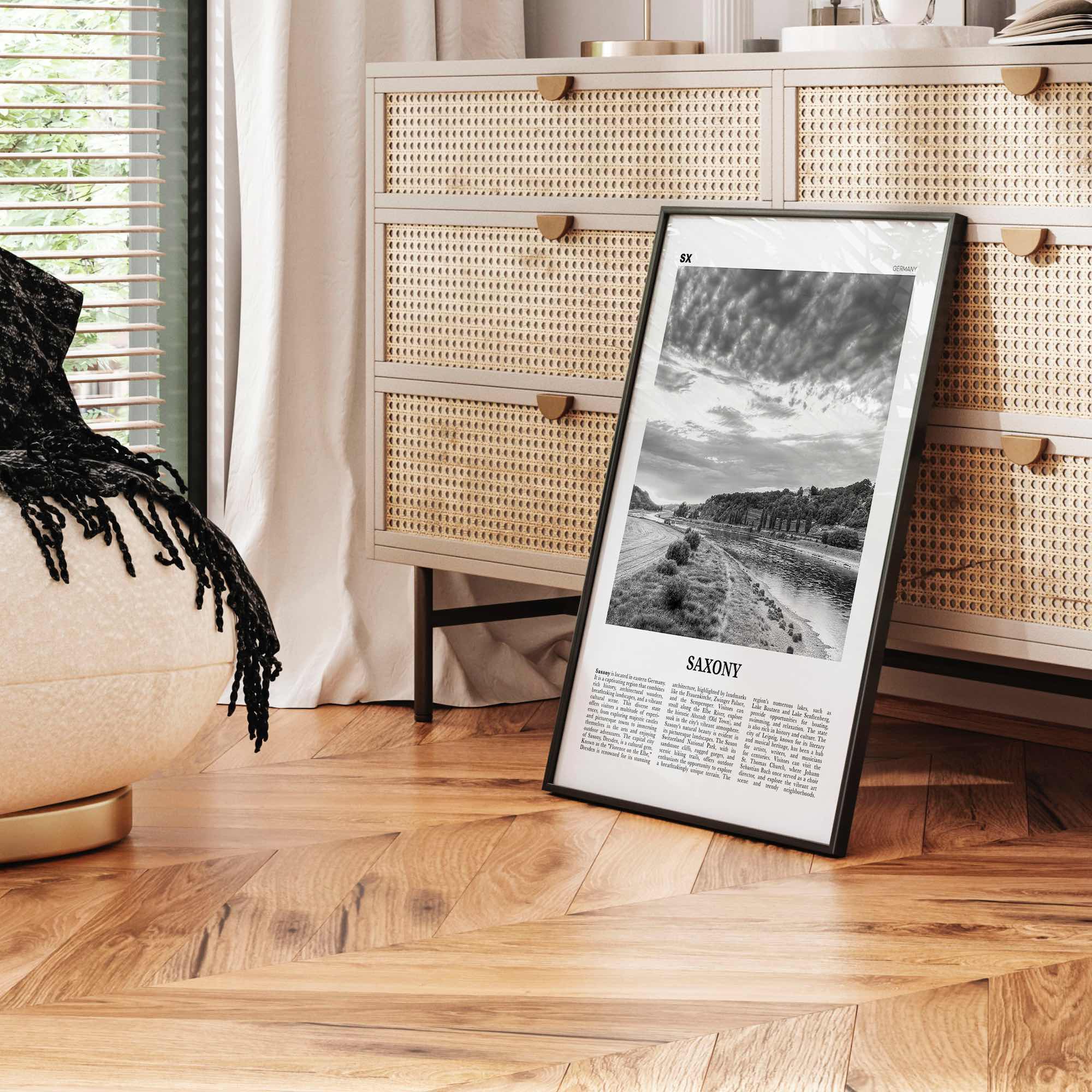 Saxony Print Black and White, Saxony Wall Art, Saxony Poster, Saxony Photo, Saxony Wall Décor, Saxony Map, Germany