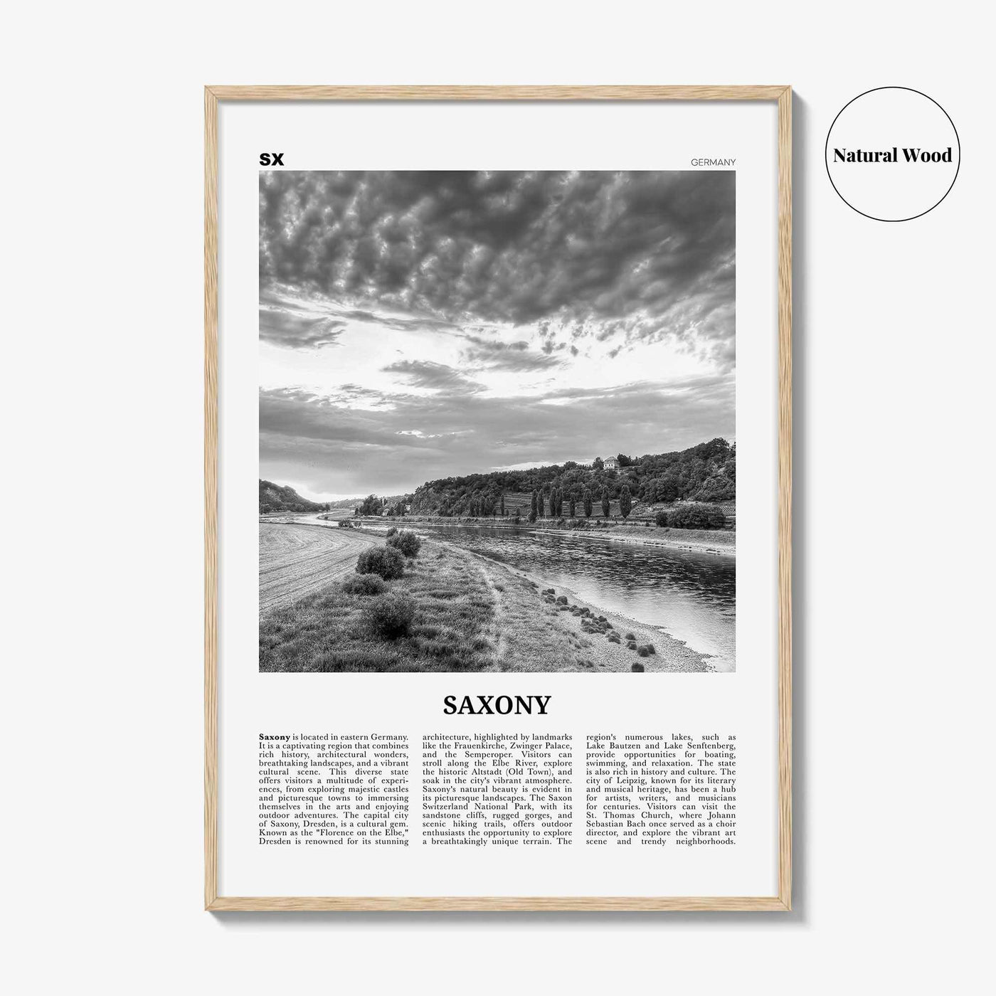Saxony Print Black and White, Saxony Wall Art, Saxony Poster, Saxony Photo, Saxony Wall Décor, Saxony Map, Germany