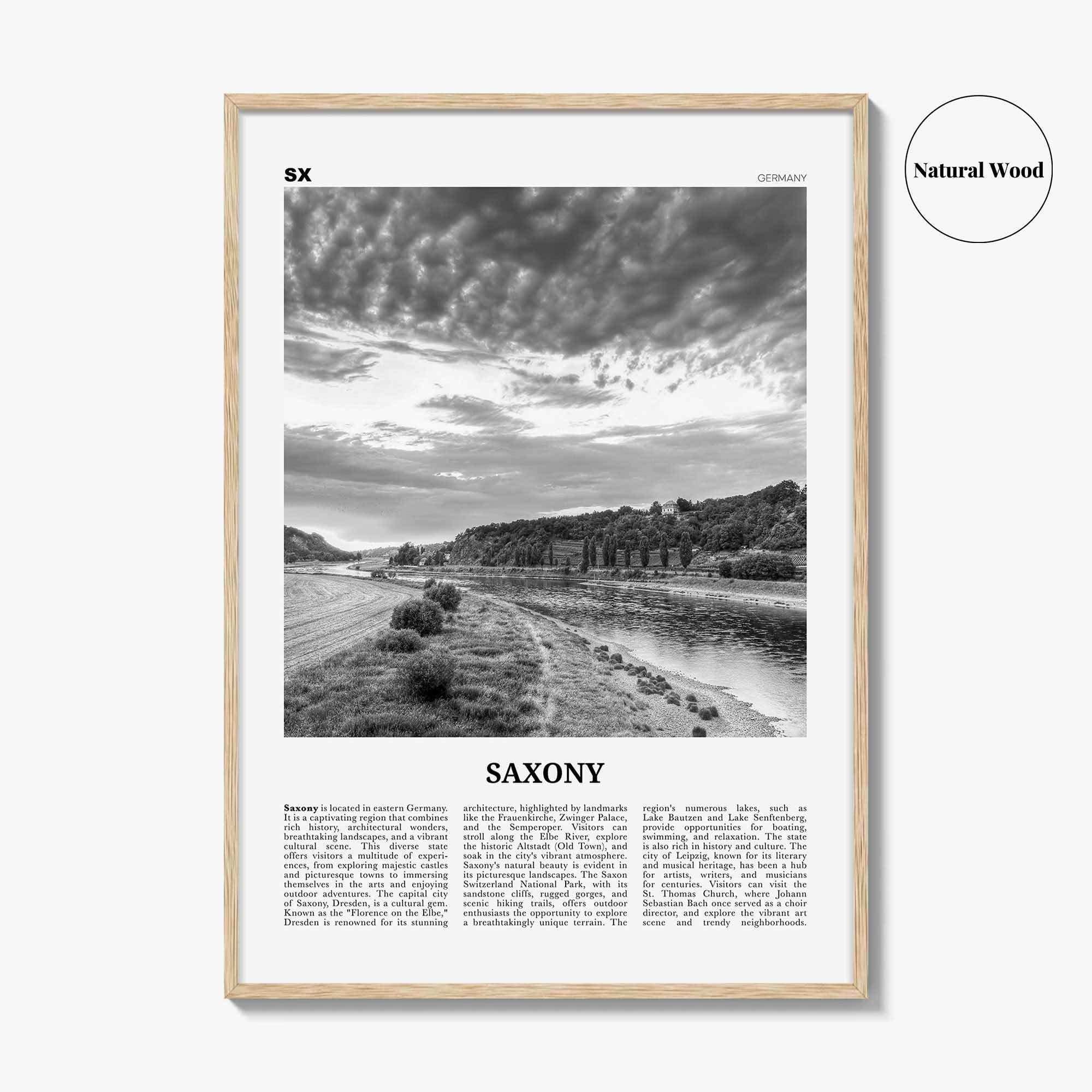 Saxony Print Black and White, Saxony Wall Art, Saxony Poster, Saxony Photo, Saxony Wall Décor, Saxony Map, Germany