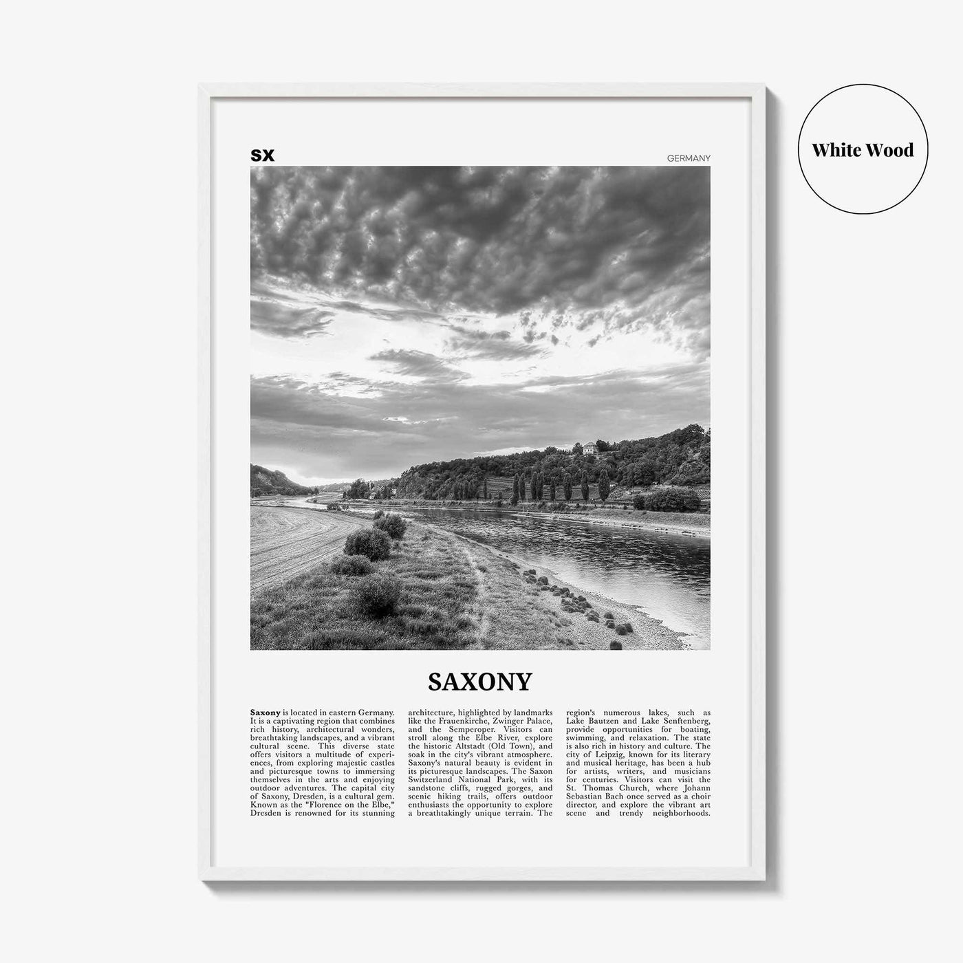 Saxony Print Black and White, Saxony Wall Art, Saxony Poster, Saxony Photo, Saxony Wall Décor, Saxony Map, Germany