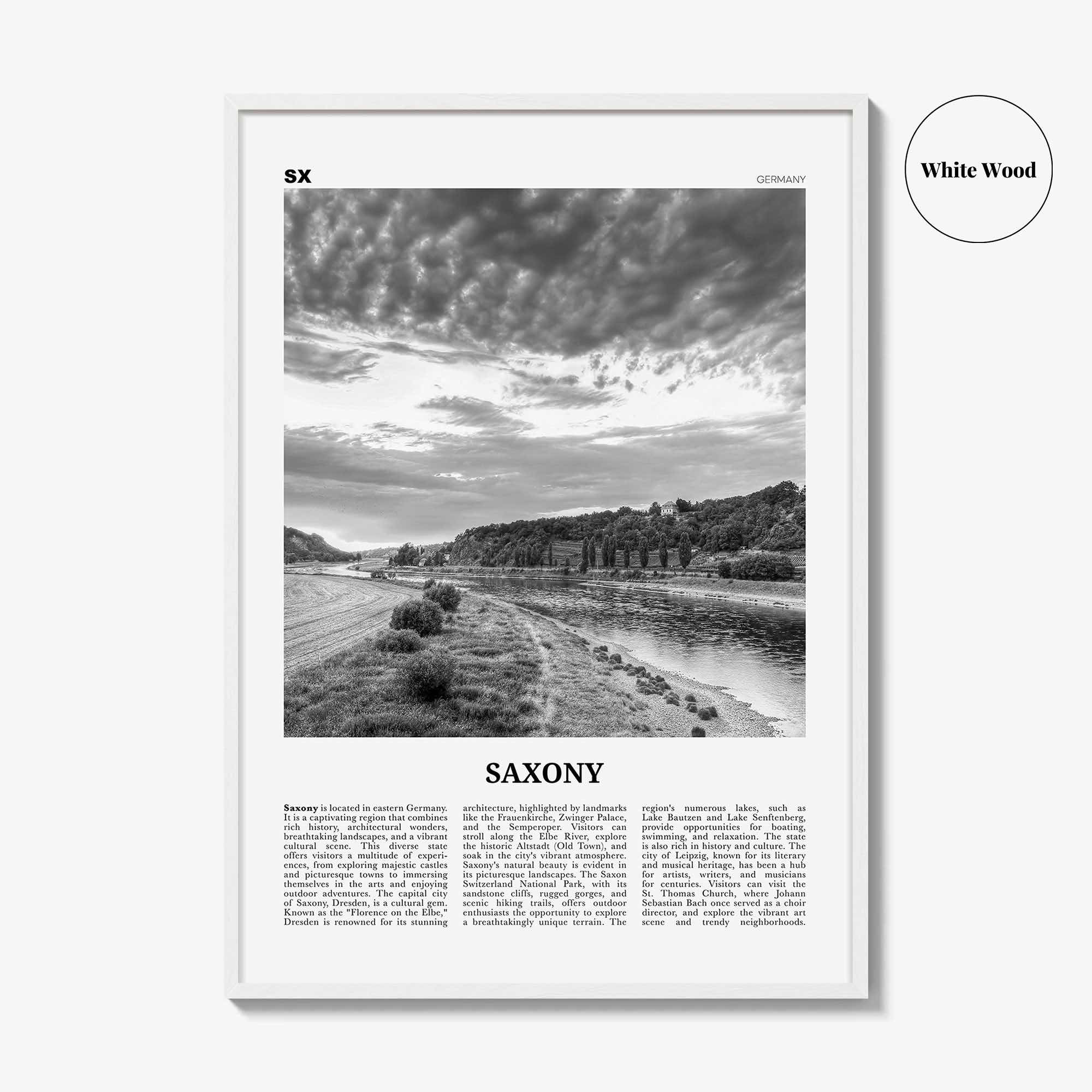 Saxony Print Black and White, Saxony Wall Art, Saxony Poster, Saxony Photo, Saxony Wall Décor, Saxony Map, Germany