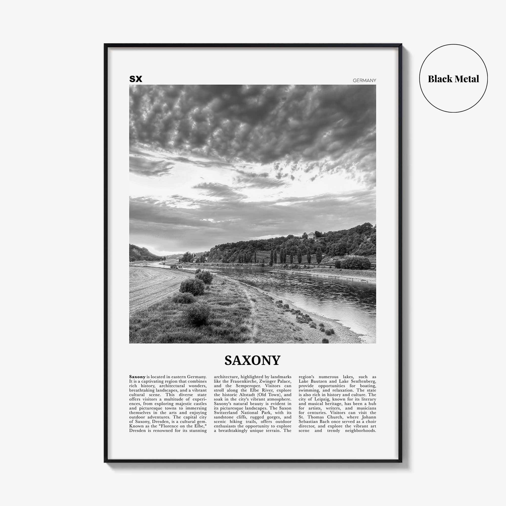 Saxony Print Black and White, Saxony Wall Art, Saxony Poster, Saxony Photo, Saxony Wall Décor, Saxony Map, Germany