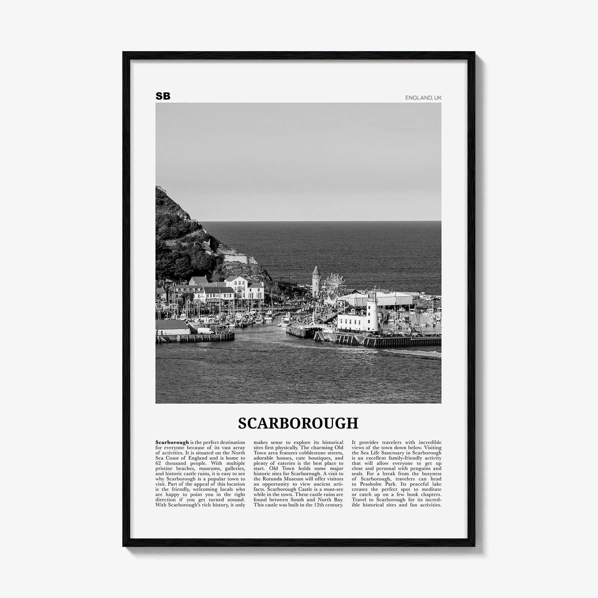 Scarborough Print Black and White, Scarborough Wall Art, Scarborough Poster, Scarborough Photo, Scarborough Décor Scarborough Map England UK
