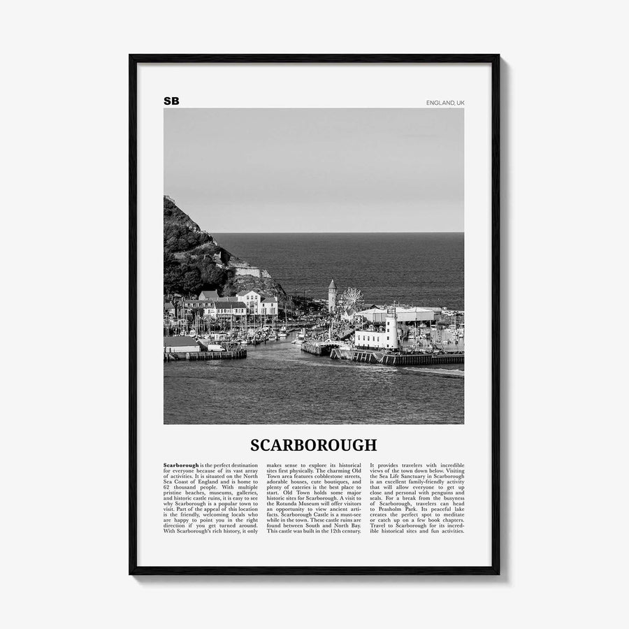 Scarborough Print Black and White, Scarborough Wall Art, Scarborough Poster, Scarborough Photo, Scarborough Décor Scarborough Map England UK