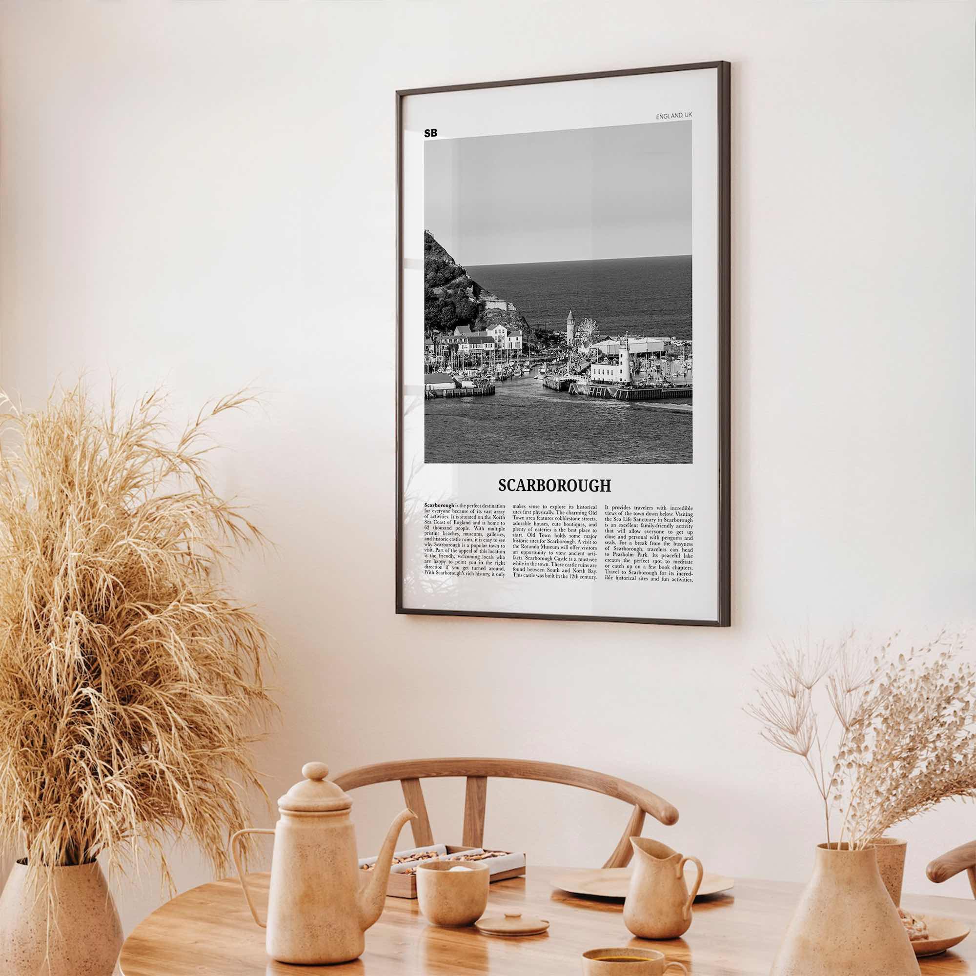 Scarborough Print Black and White, Scarborough Wall Art, Scarborough Poster, Scarborough Photo, Scarborough Décor Scarborough Map England UK