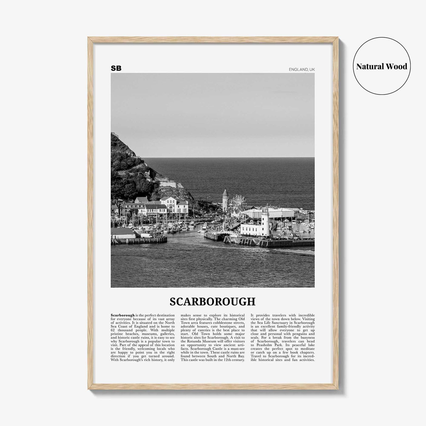 Scarborough Print Black and White, Scarborough Wall Art, Scarborough Poster, Scarborough Photo, Scarborough Décor Scarborough Map England UK