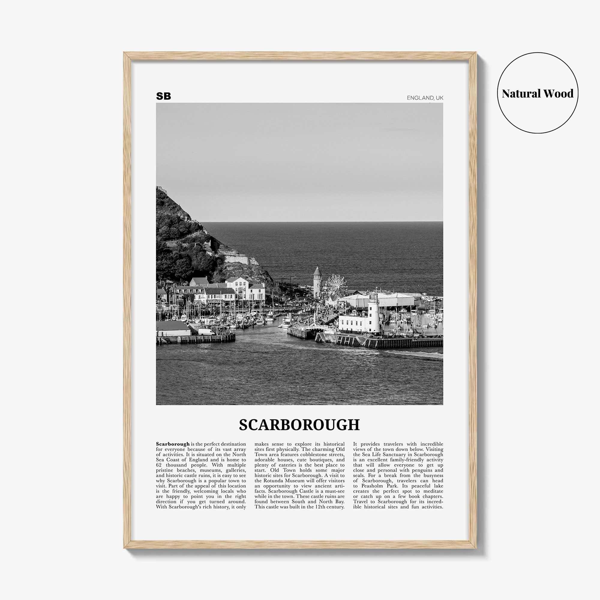 Scarborough Print Black and White, Scarborough Wall Art, Scarborough Poster, Scarborough Photo, Scarborough Décor Scarborough Map England UK