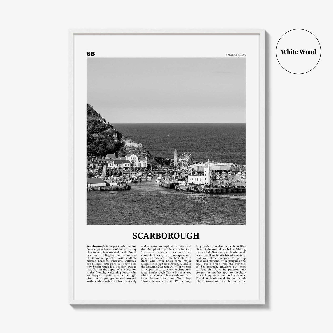 Scarborough Print Black and White, Scarborough Wall Art, Scarborough Poster, Scarborough Photo, Scarborough Décor Scarborough Map England UK