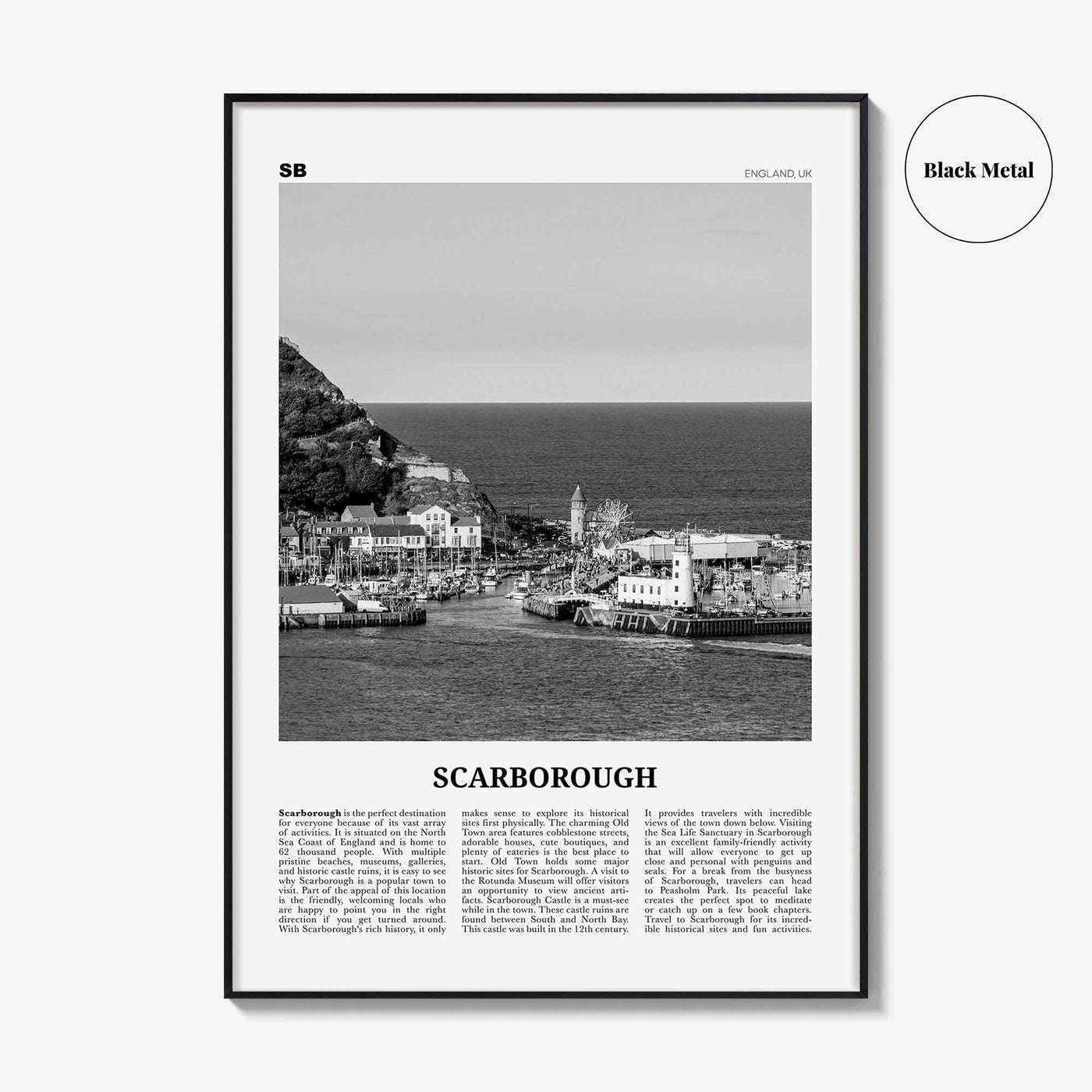 Scarborough Print Black and White, Scarborough Wall Art, Scarborough Poster, Scarborough Photo, Scarborough Décor Scarborough Map England UK