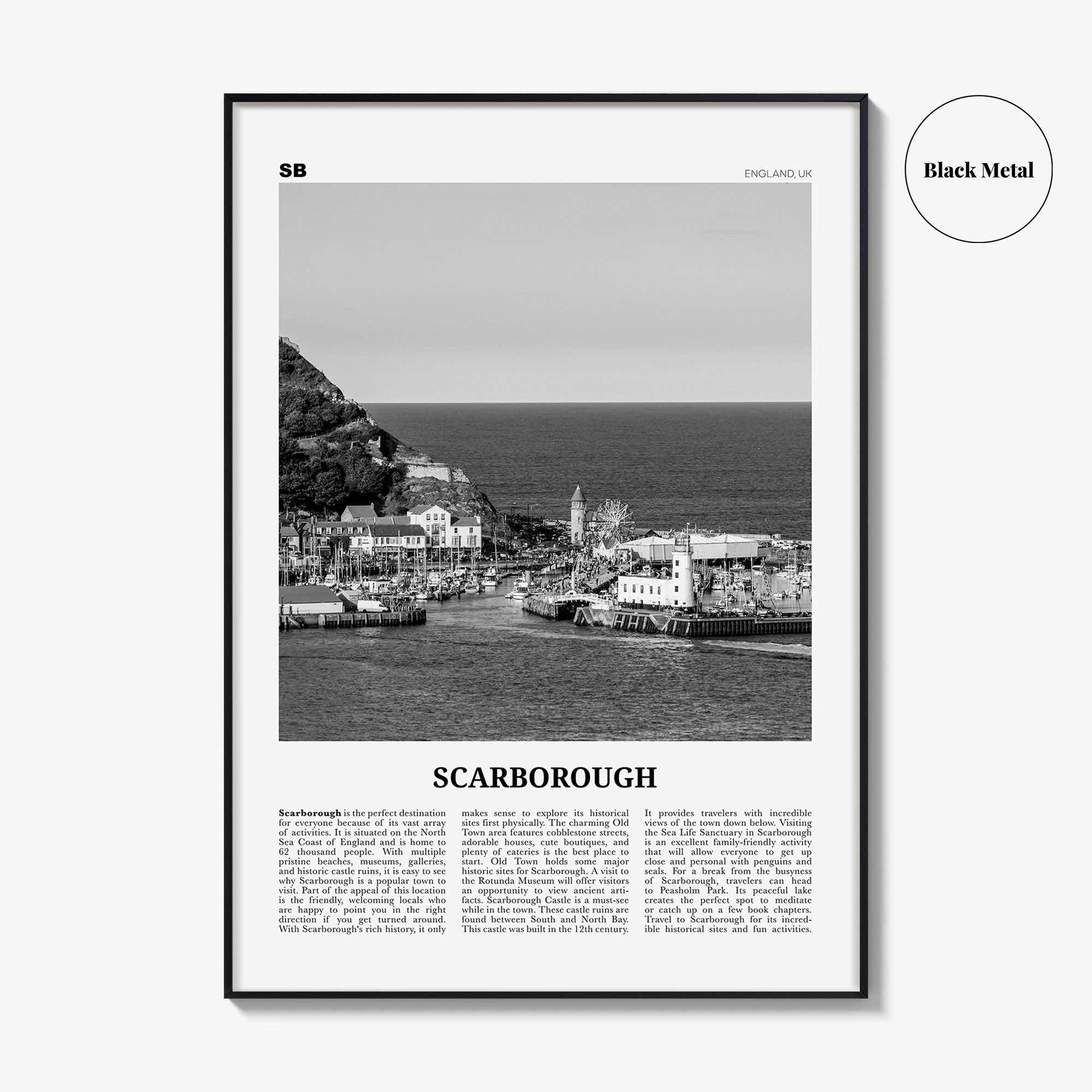 Scarborough Print Black and White, Scarborough Wall Art, Scarborough Poster, Scarborough Photo, Scarborough Décor Scarborough Map England UK