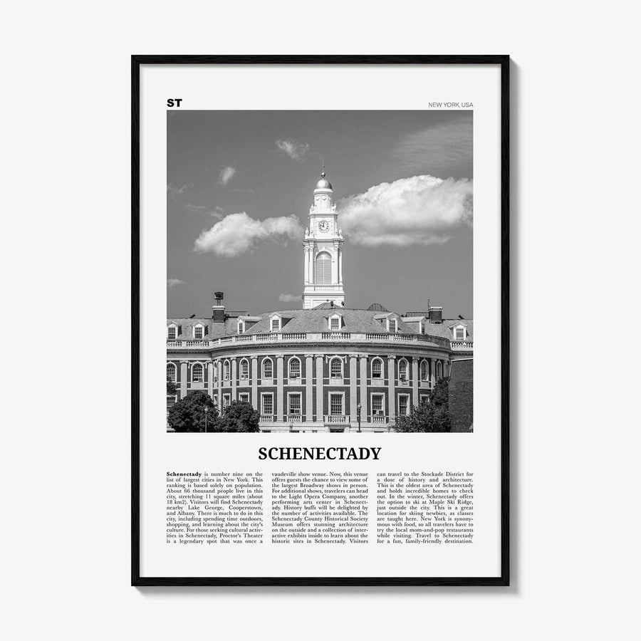 Schenectady Print Black and White, Schenectady Wall Art, Schenectady Poster, Schenectady Photo, Schenectady Map, New York, USA