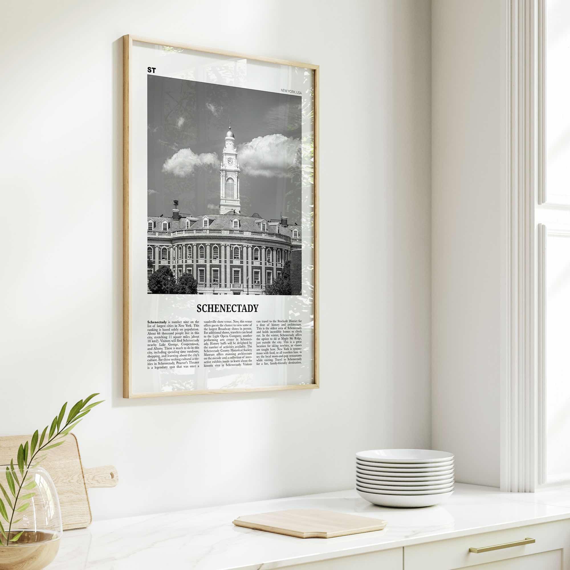 Schenectady Print Black and White, Schenectady Wall Art, Schenectady Poster, Schenectady Photo, Schenectady Map, New York, USA