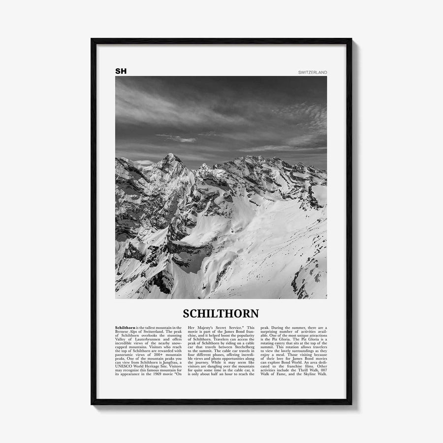 Schilthorn Print Black and White, Schilthorn Wall Art, Schilthorn Poster, Schilthorn Photo, Schilthorn Décor, Schilthorn Map, Switzerland