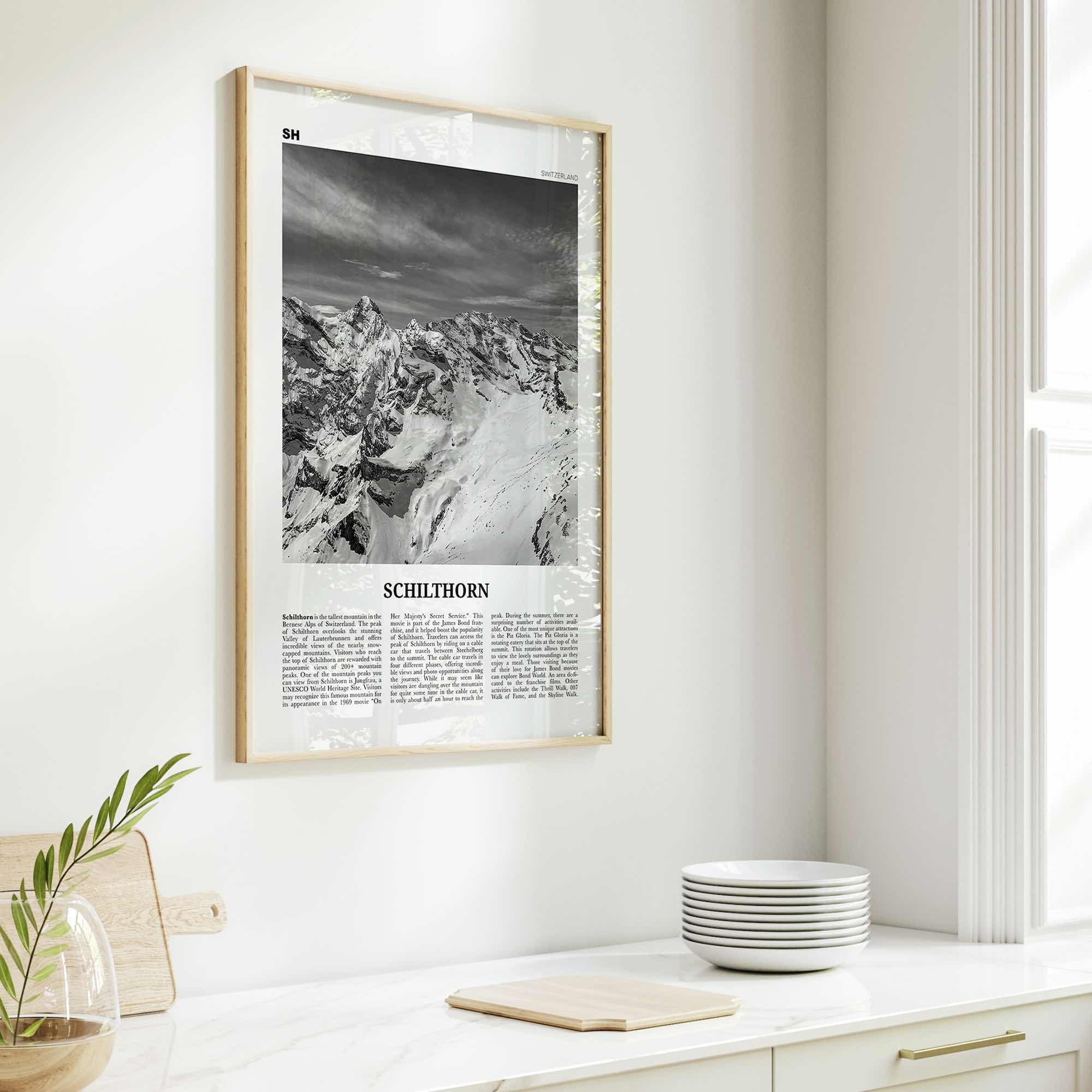 Schilthorn Print Black and White, Schilthorn Wall Art, Schilthorn Poster, Schilthorn Photo, Schilthorn Décor, Schilthorn Map, Switzerland