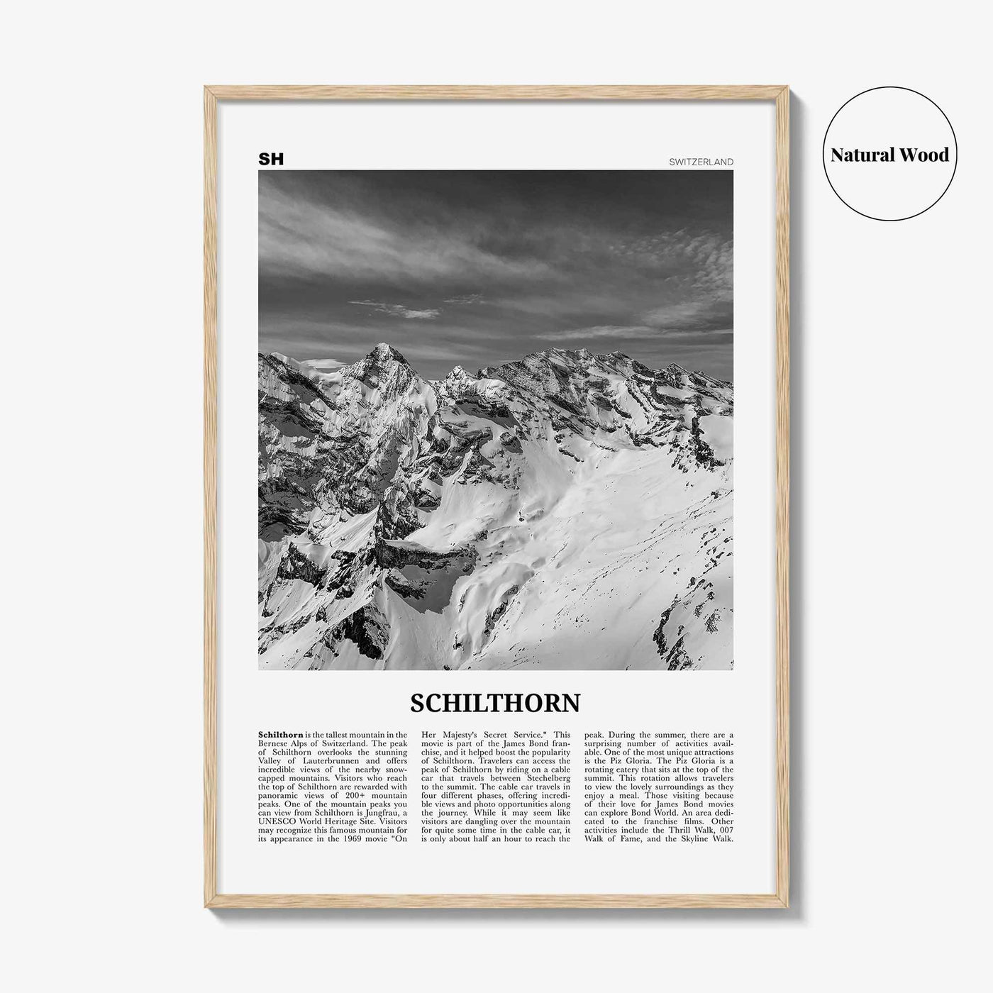 Schilthorn Print Black and White, Schilthorn Wall Art, Schilthorn Poster, Schilthorn Photo, Schilthorn Décor, Schilthorn Map, Switzerland